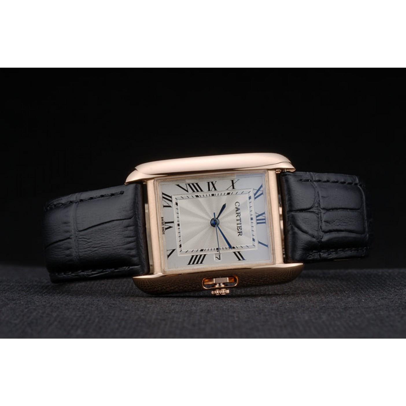 Cartier Tank Anglaise 30mm White Dial Gold Case Black Leather Bracelet