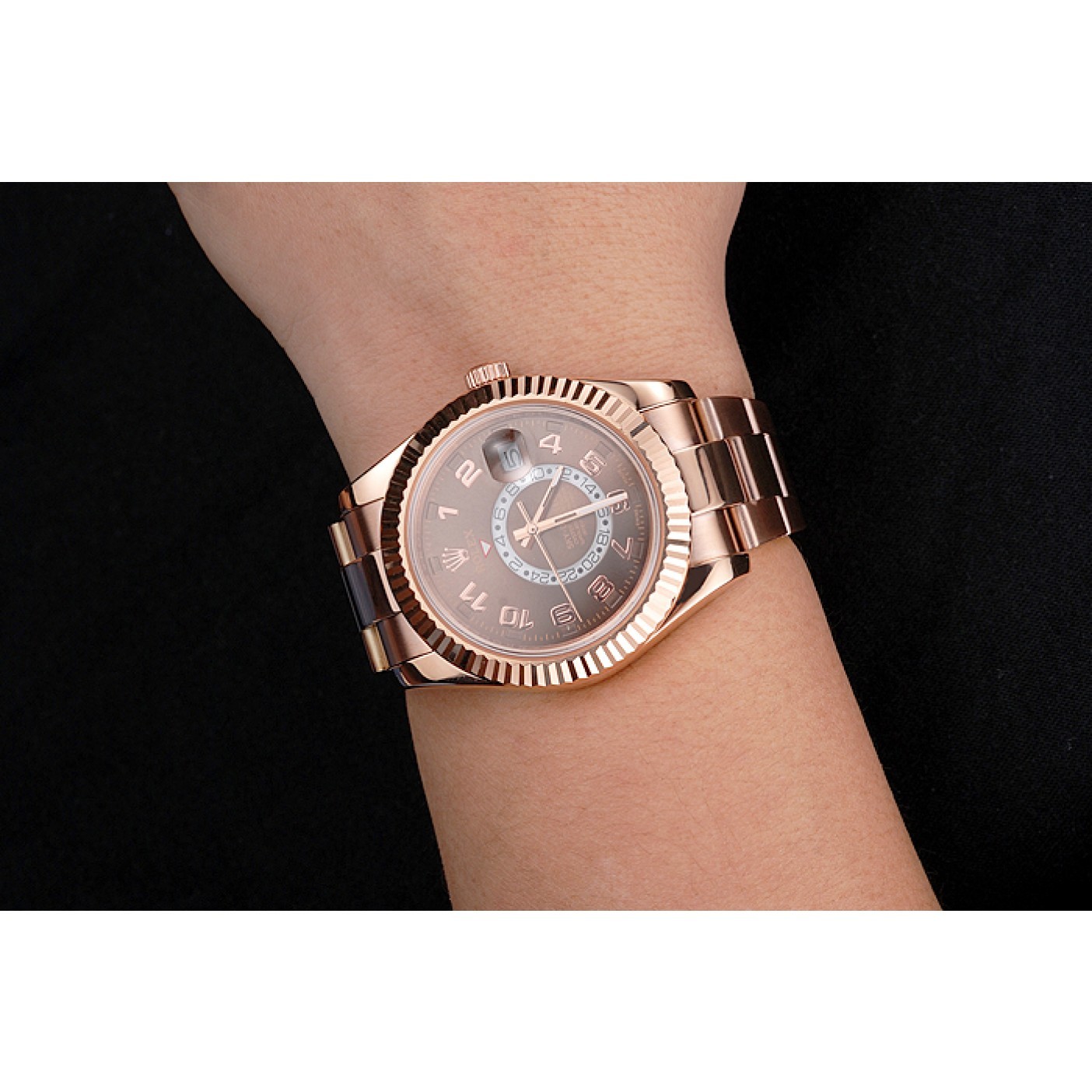 Affordable Rolex Sky Dweller Brown Dial Rose Gold Case Ad Bracelet