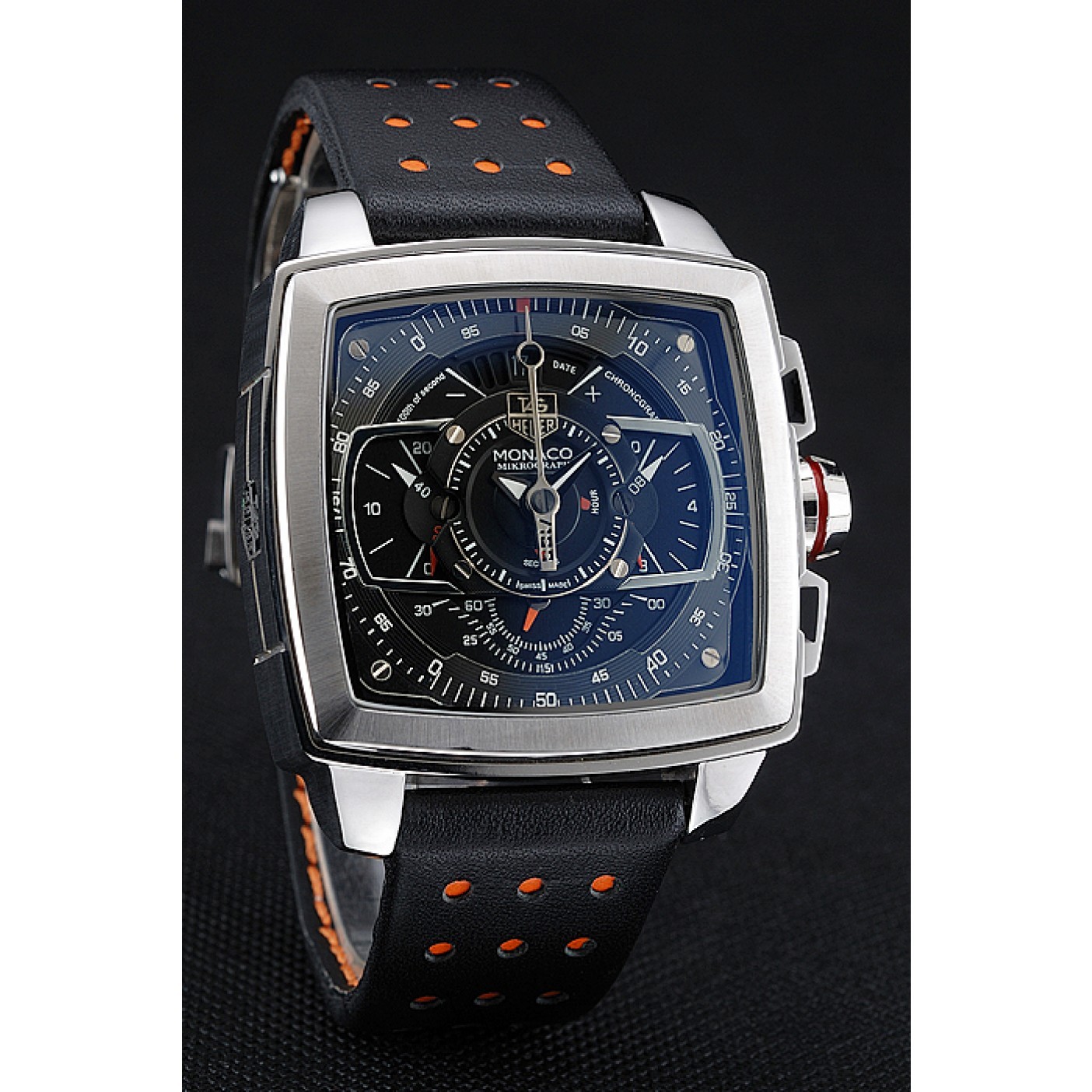 Tag Heuer Monaco Mikrograph Black Leather Strap Black Dial 7923