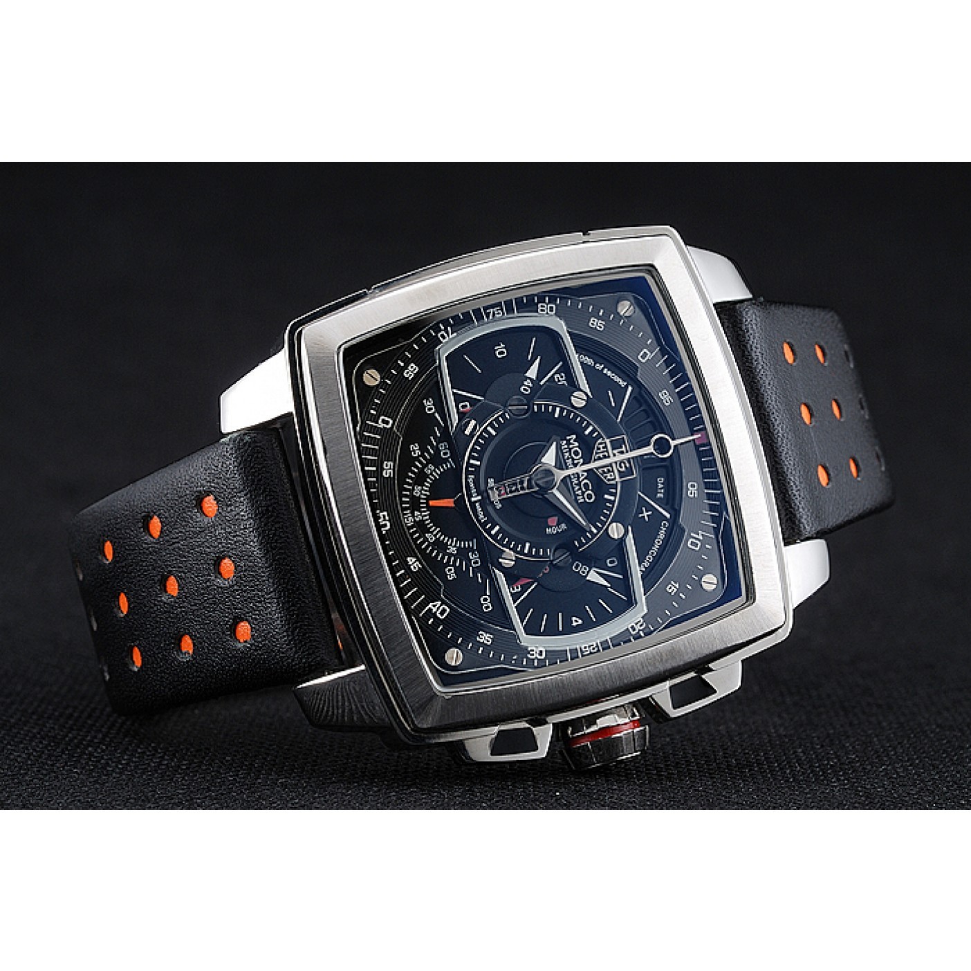 Tag Heuer Monaco Mikrograph Black Leather Strap Black Dial 7923