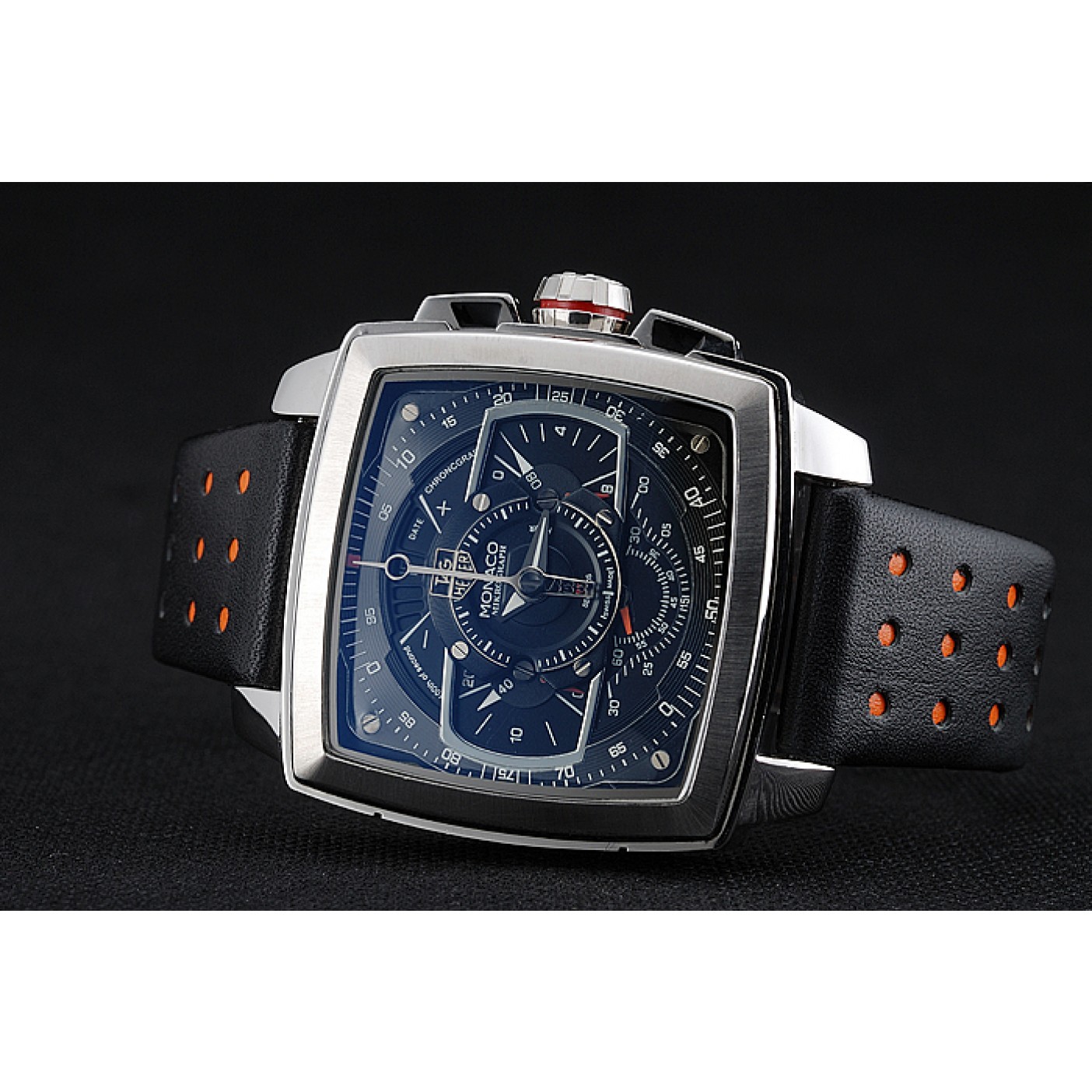 Tag Heuer Monaco Mikrograph Black Leather Strap Black Dial 7923