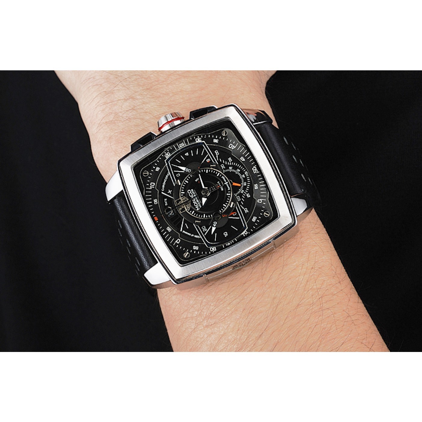 Tag Heuer Monaco Mikrograph Black Leather Strap Black Dial 7923