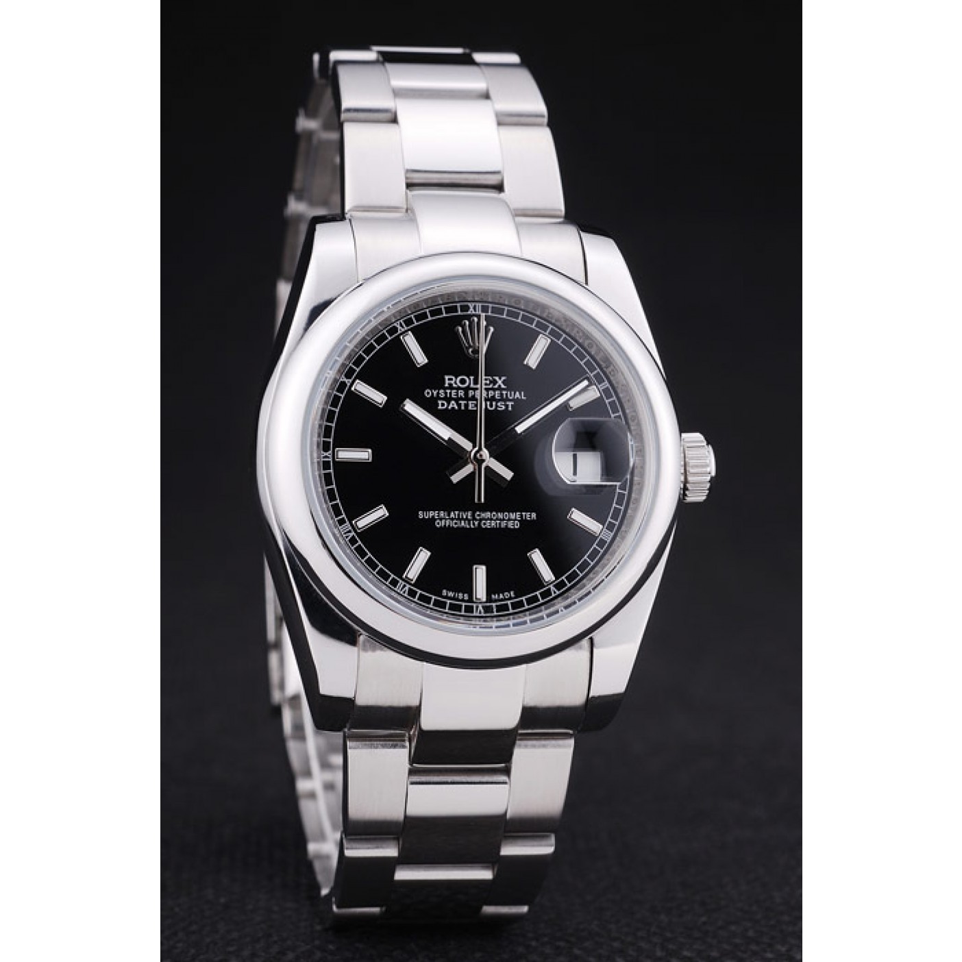 Rolex Datejust Polished Silver Bezel Black Dial 7467