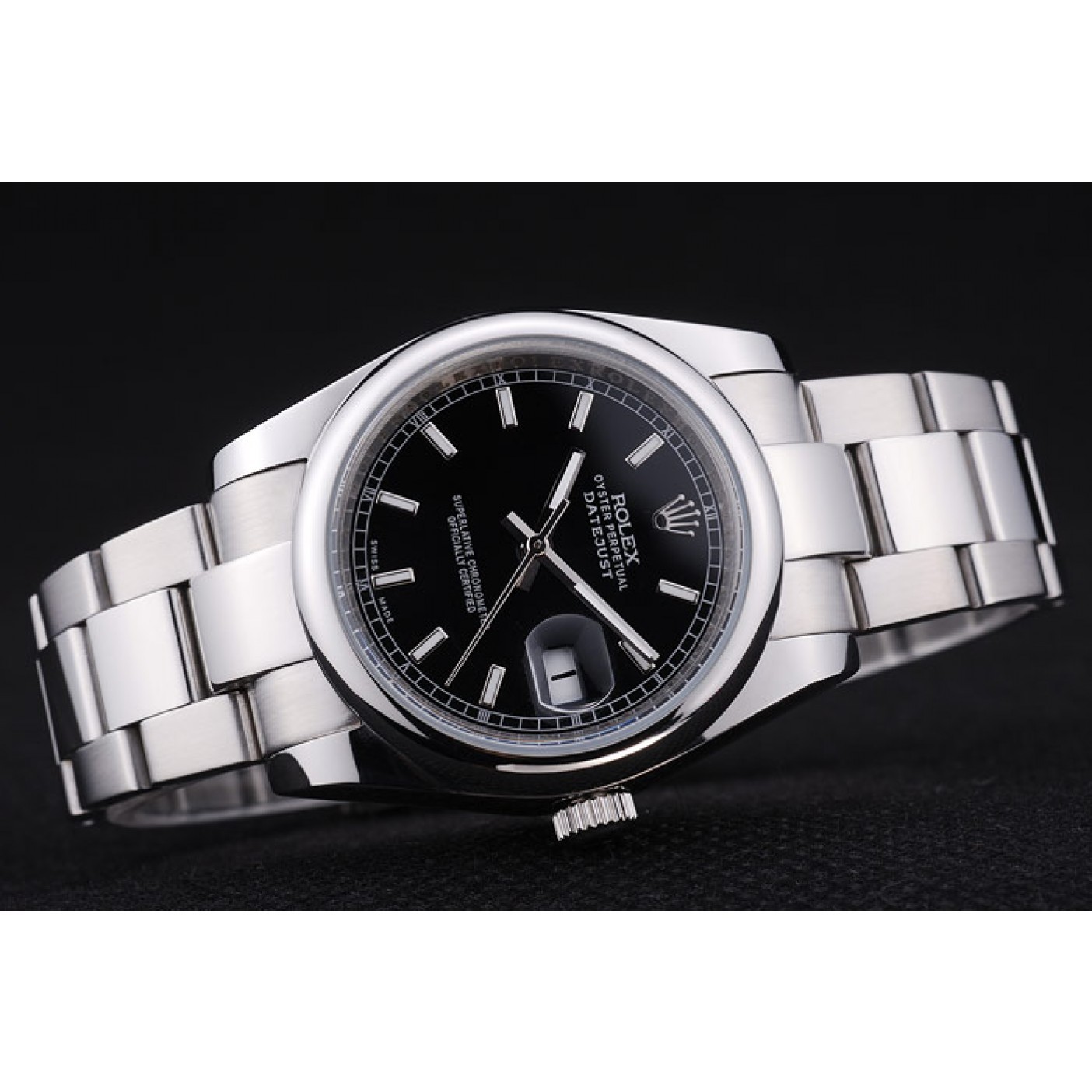 Rolex Datejust Polished Silver Bezel Black Dial 7467