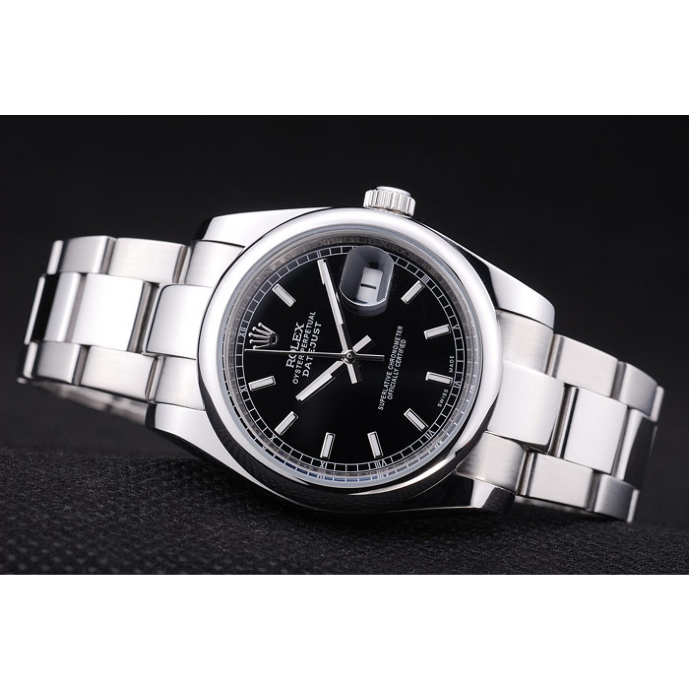 Rolex Datejust Polished Silver Bezel Black Dial 7467