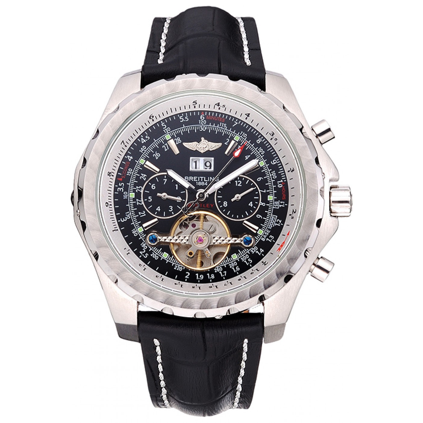 Breitling Bentley Mulliner Tourbillon Black Dial Stainless Steel Case Black Leather Strap 622728