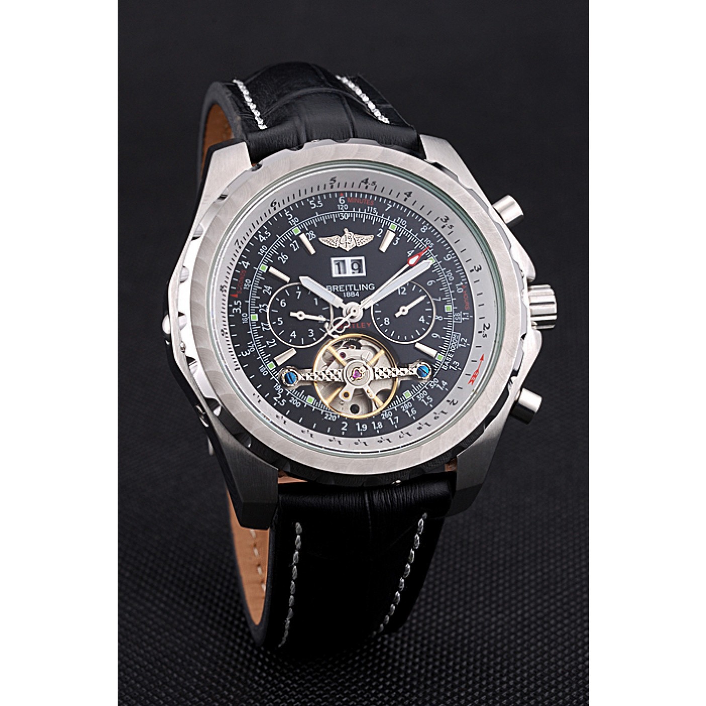 Breitling Bentley Mulliner Tourbillon Black Dial Stainless Steel Case Black Leather Strap 622728