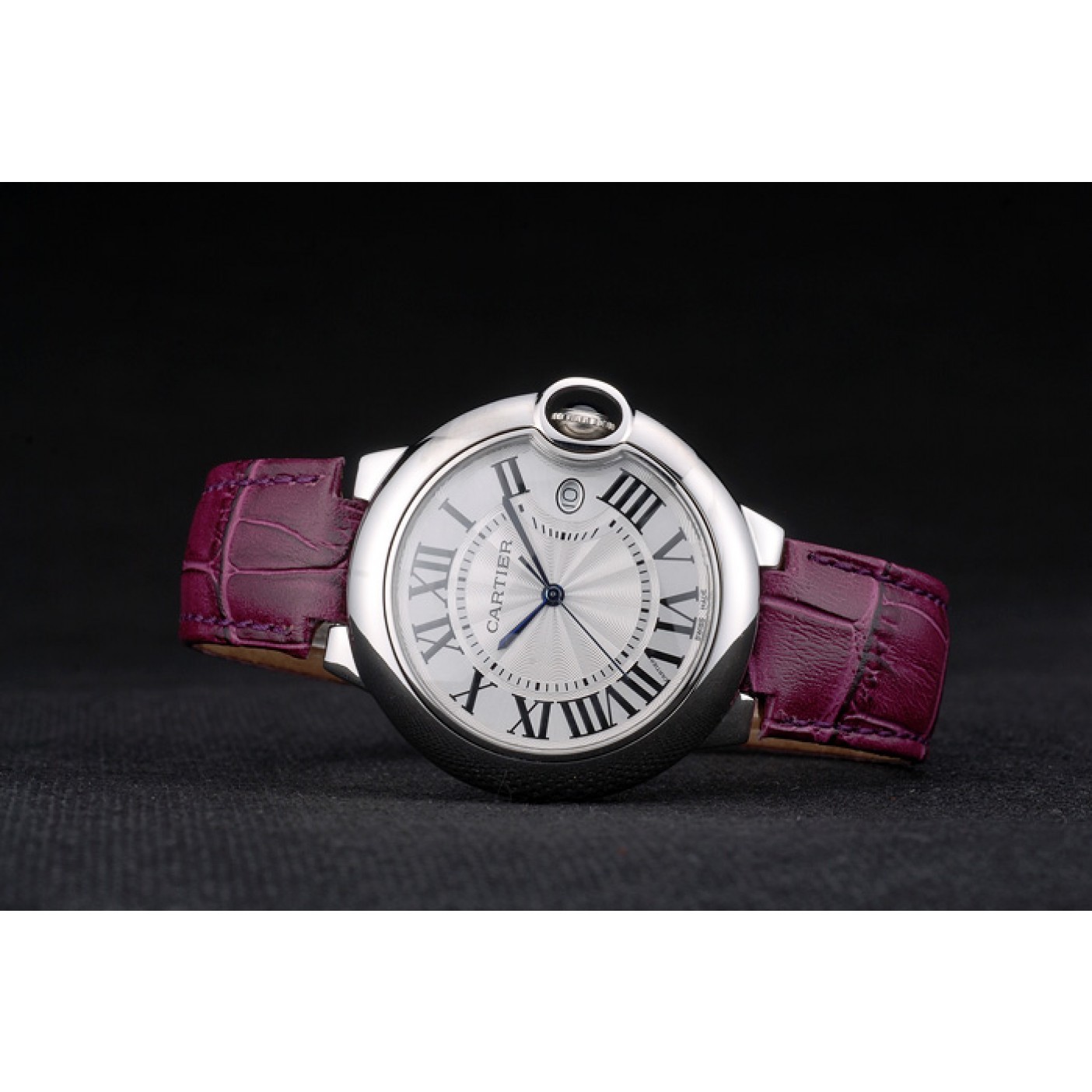 Cartier Ballon Bleu 38mm White Dial Stainless Steel Case Purple Leather Bracelet