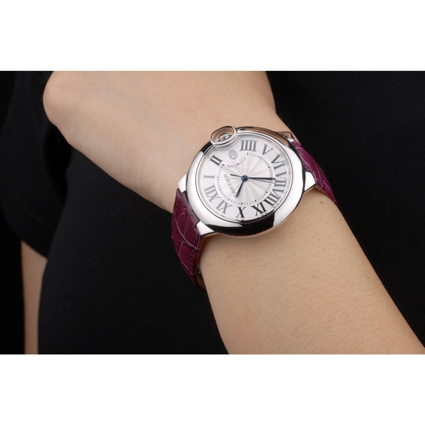 Cartier Ballon Bleu 38mm White Dial Stainless Steel Case Purple Leather Bracelet