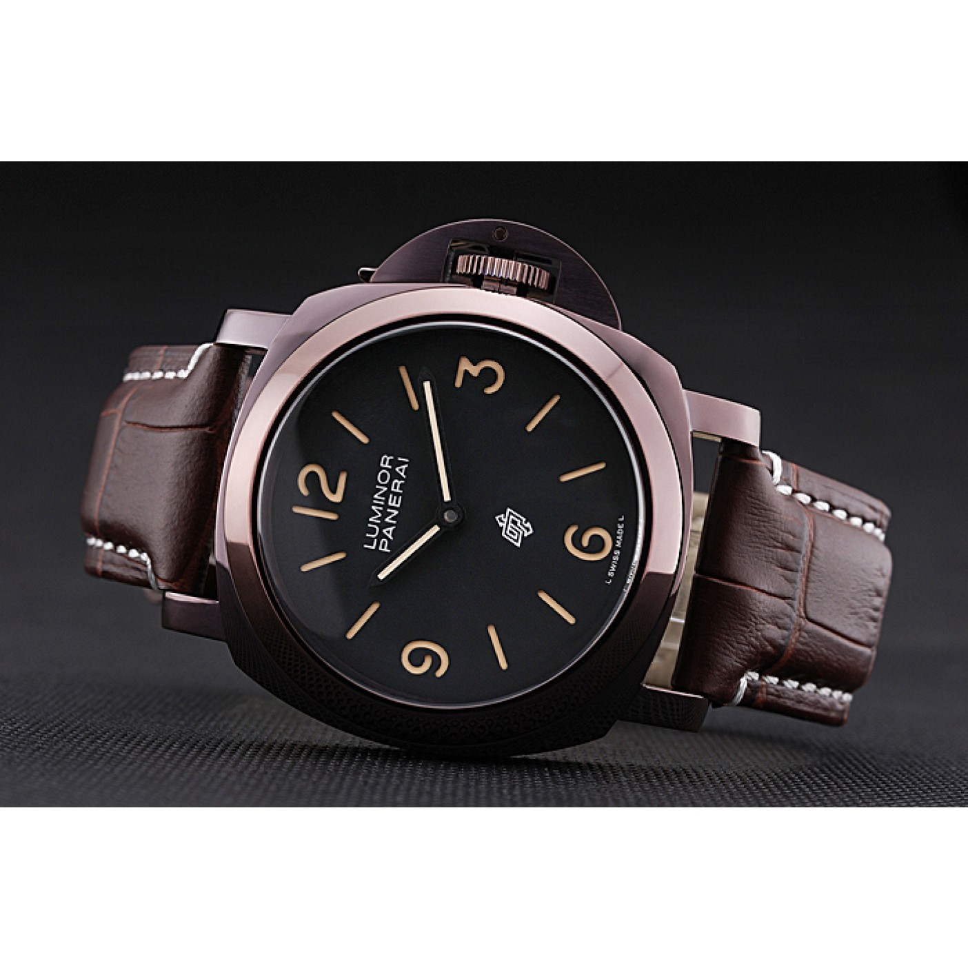 Panerai Luminor Brown Leather Strap Black Dial 80164