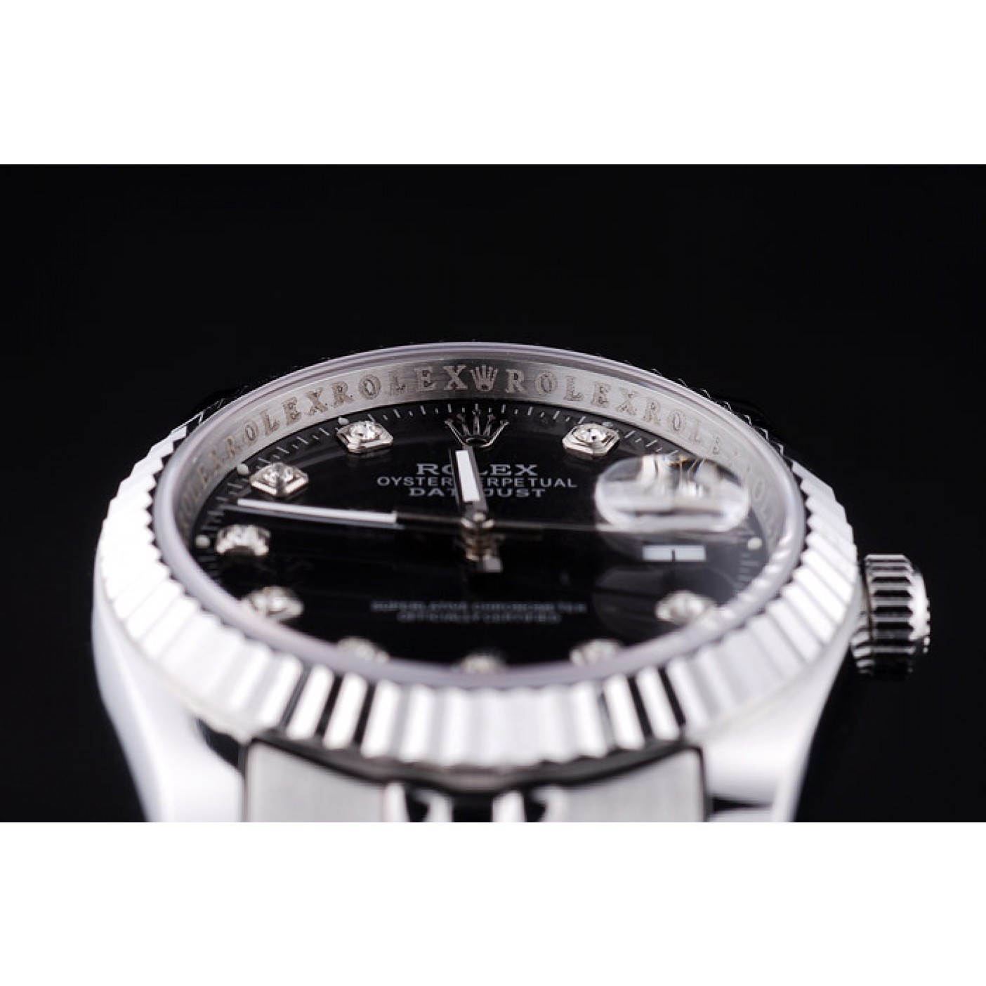 RepTime Watches Rolex Datejust Black Dial Diamonds Ribbed Bezel 7458