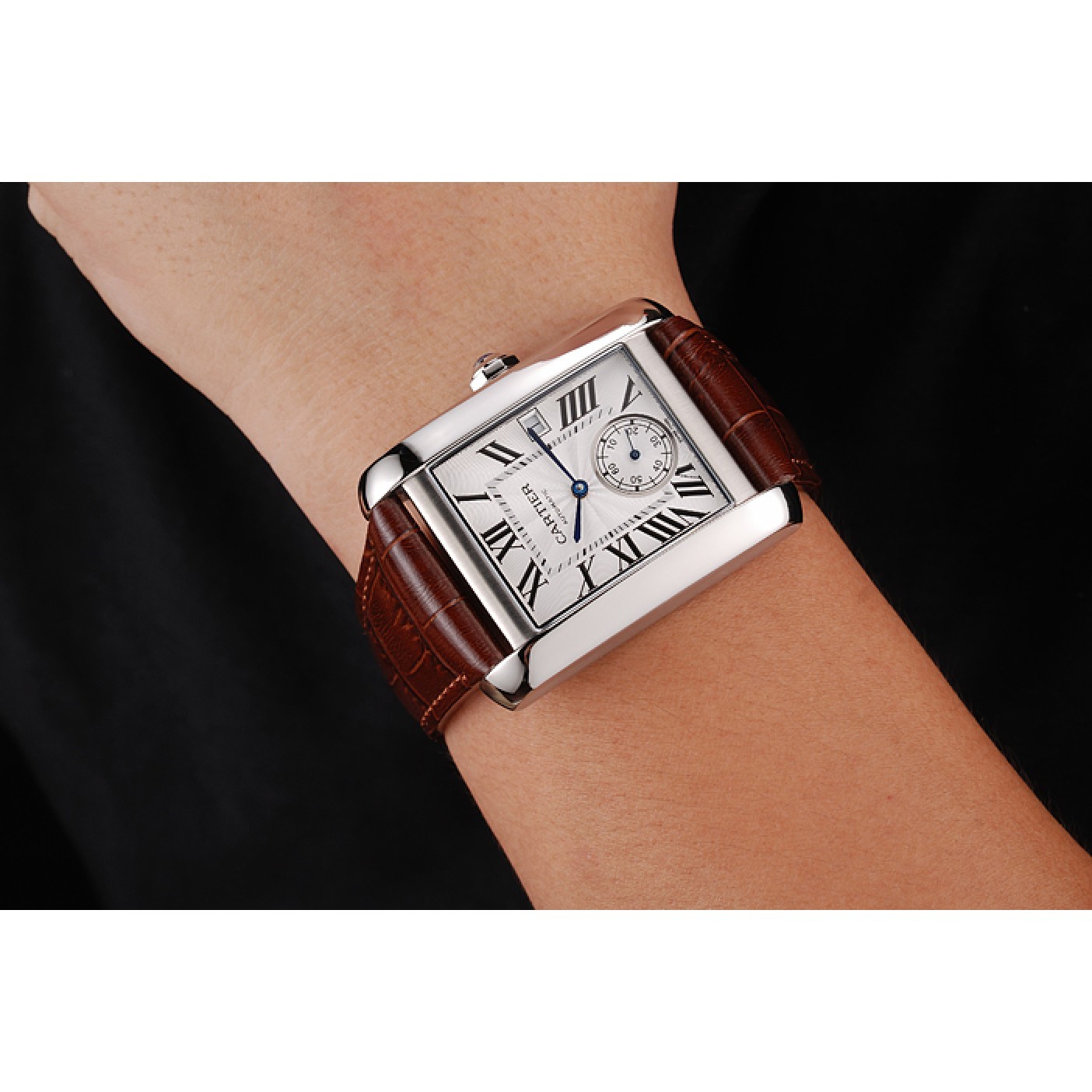 Swiss Cartier Tank MC White Dial Stainless Steel Case Brown Leather Strap