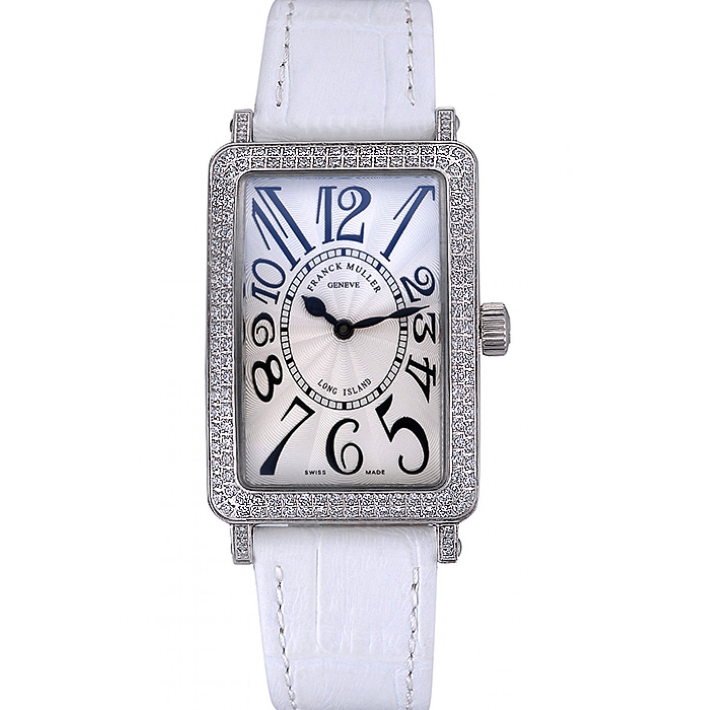 Franck Muller Long Island Classic White Dial Diamonds Case White Leather Band 622368