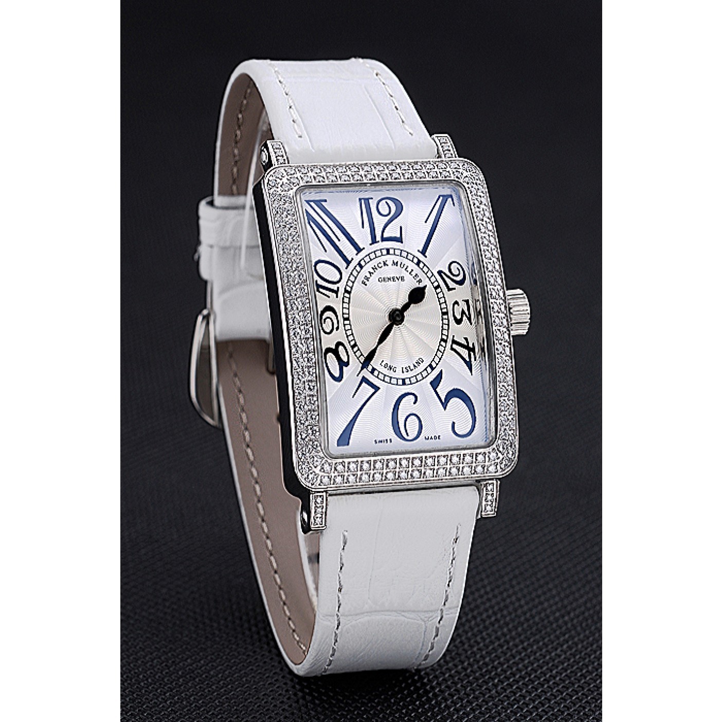 Franck Muller Long Island Classic White Dial Diamonds Case White Leather Band 622368