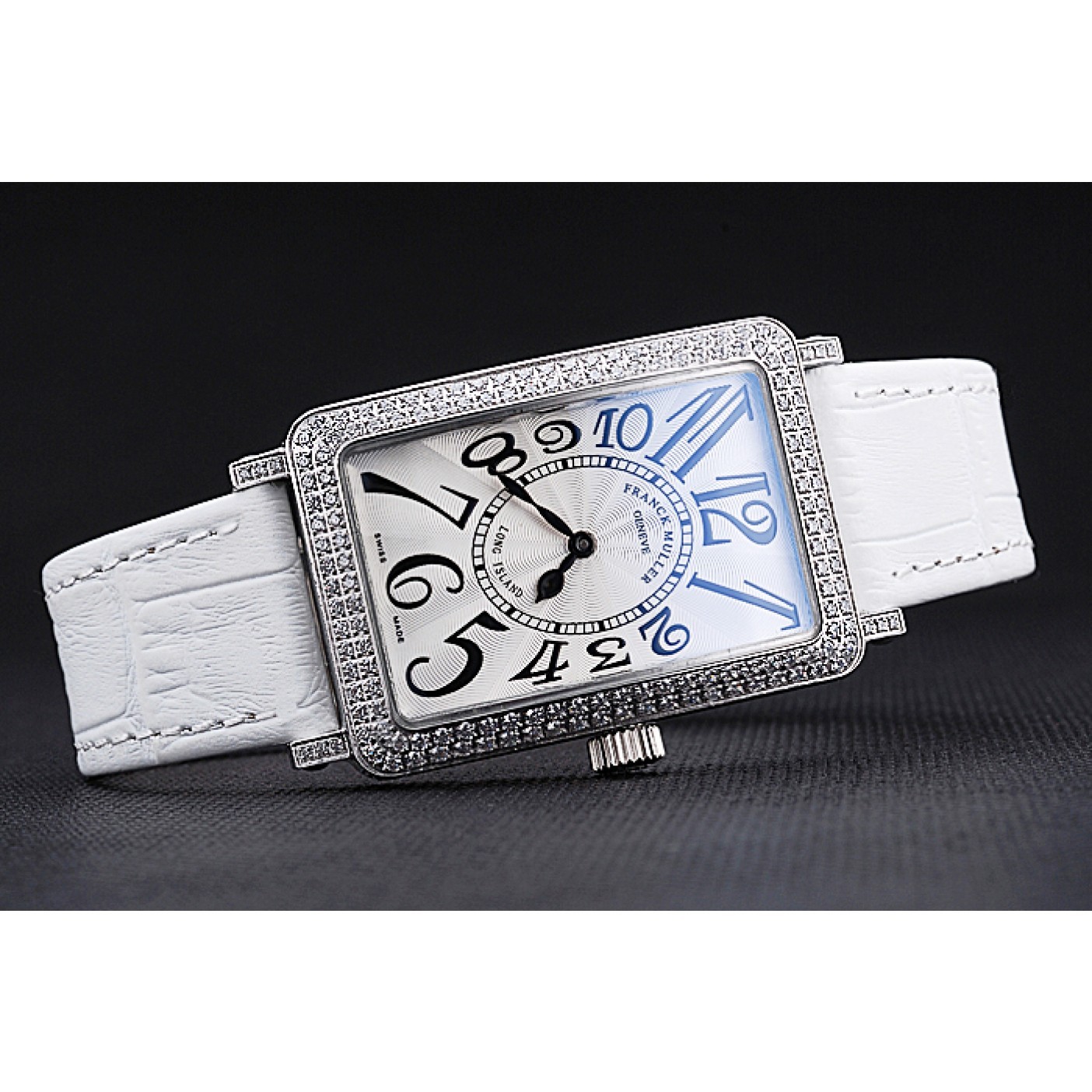 Franck Muller Long Island Classic White Dial Diamonds Case White Leather Band 622368