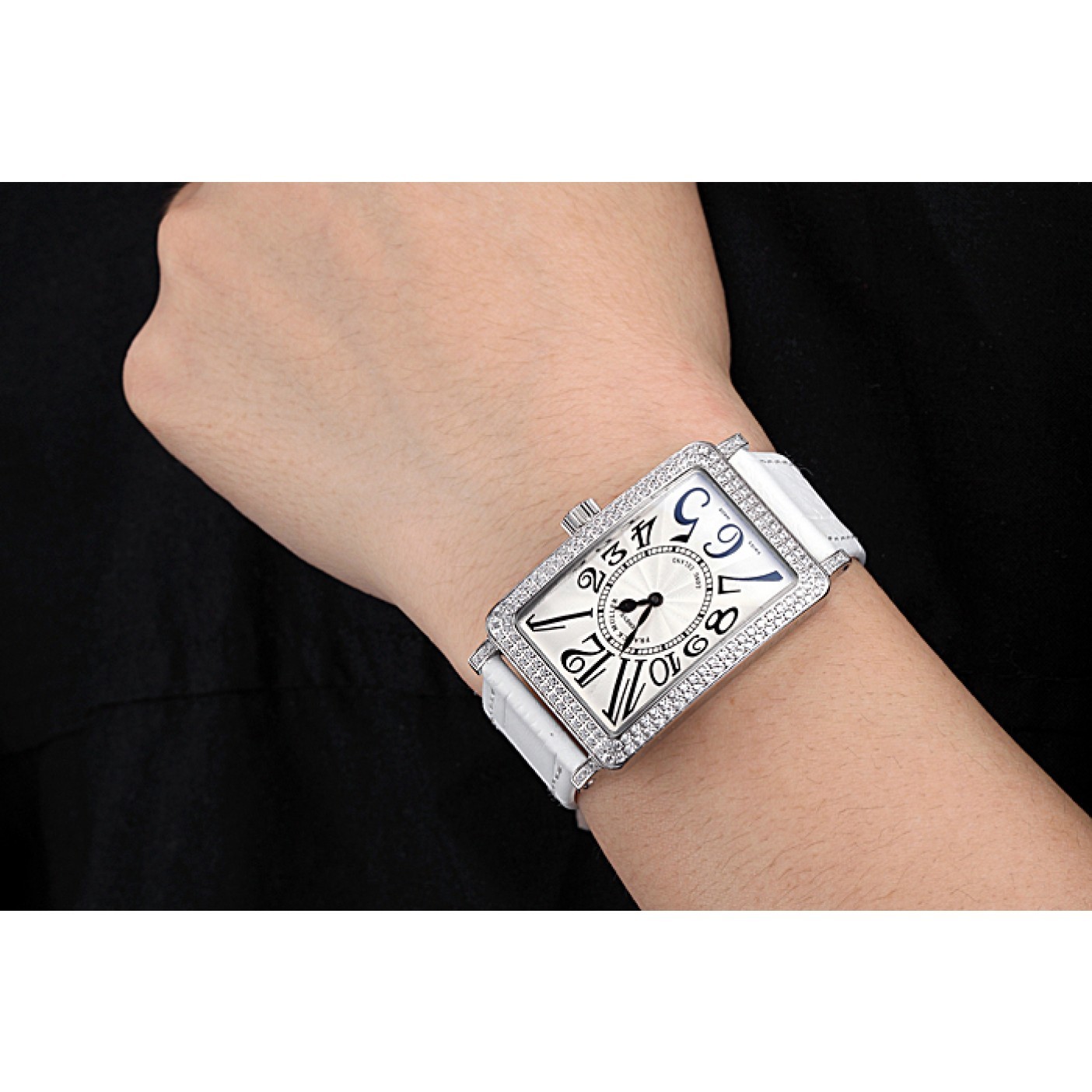 Franck Muller Long Island Classic White Dial Diamonds Case White Leather Band 622368