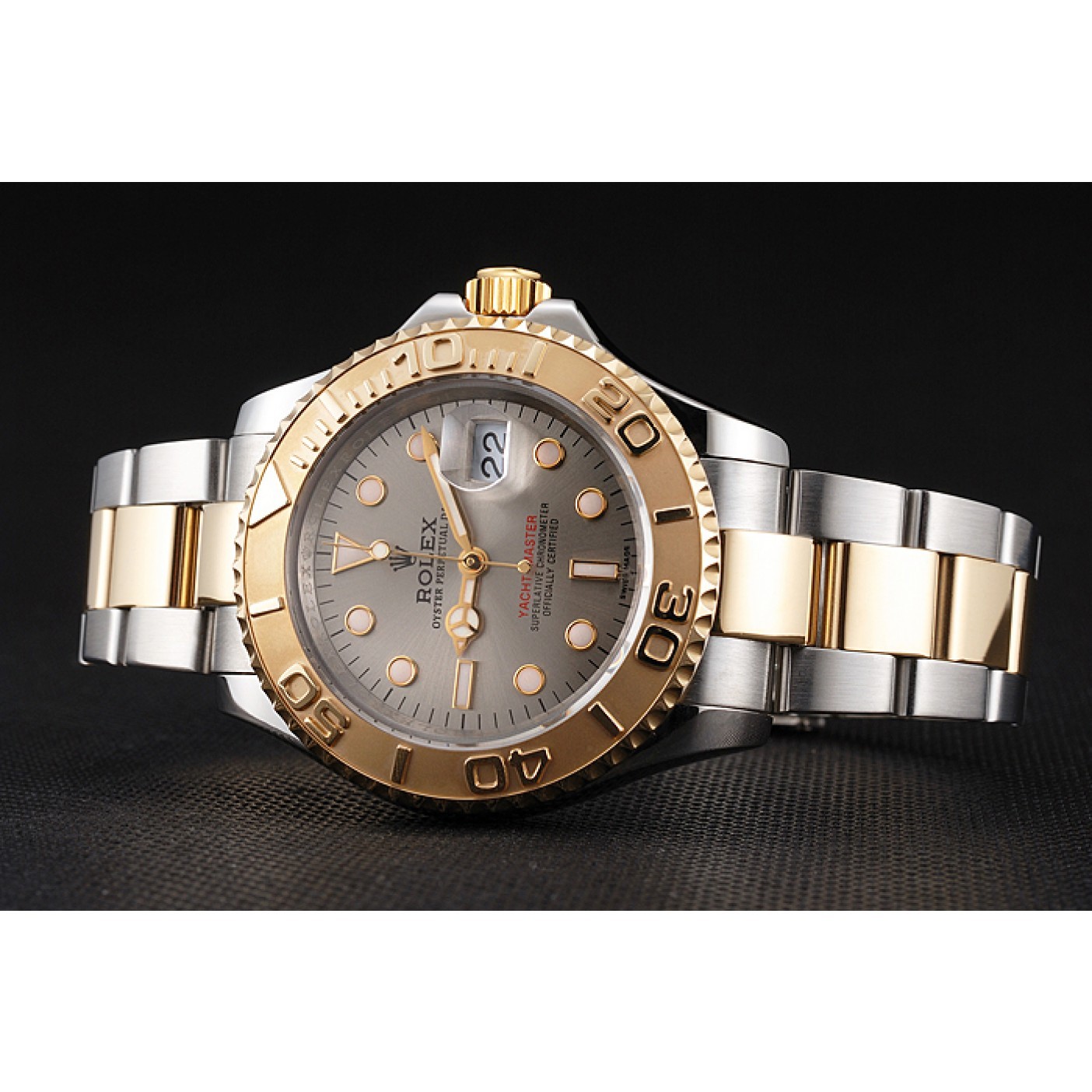 RepTime Watches Swiss Rolex Yacht-Master Gray Dial Gold Bezel Stainless Steel Case Two Tone Dial