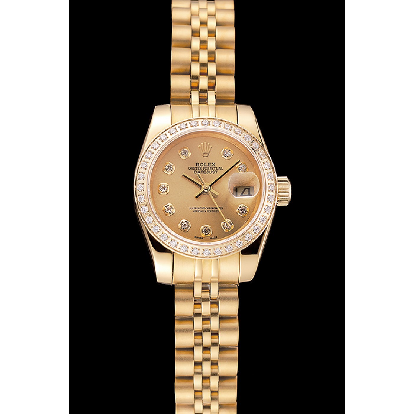 Swiss Rolex Lady-Datejust Champagne Dial Diamond Bezel Gold Jubilee Bracelet 1454096