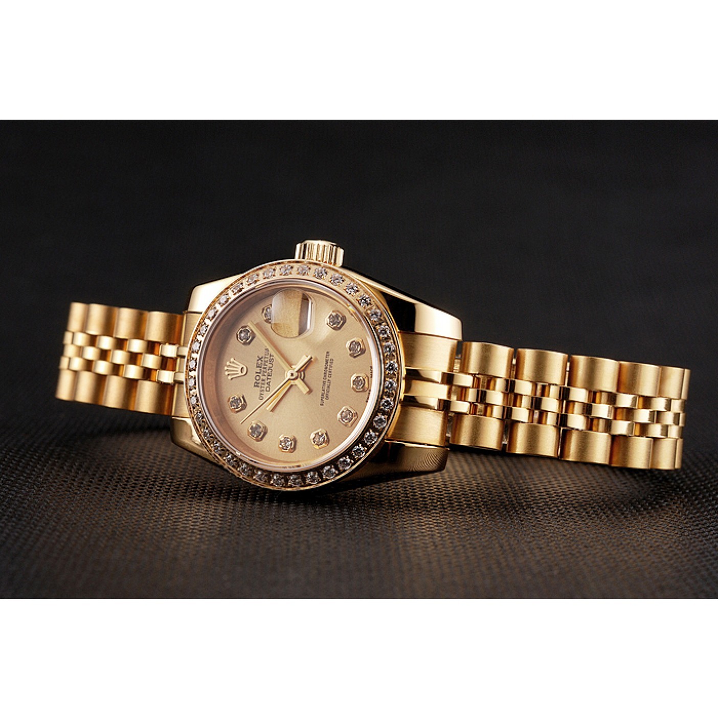 RepTime Watches Swiss Rolex Lady-Datejust Champagne Dial Diamond Bezel Gold Jubilee Bracelet 1454096