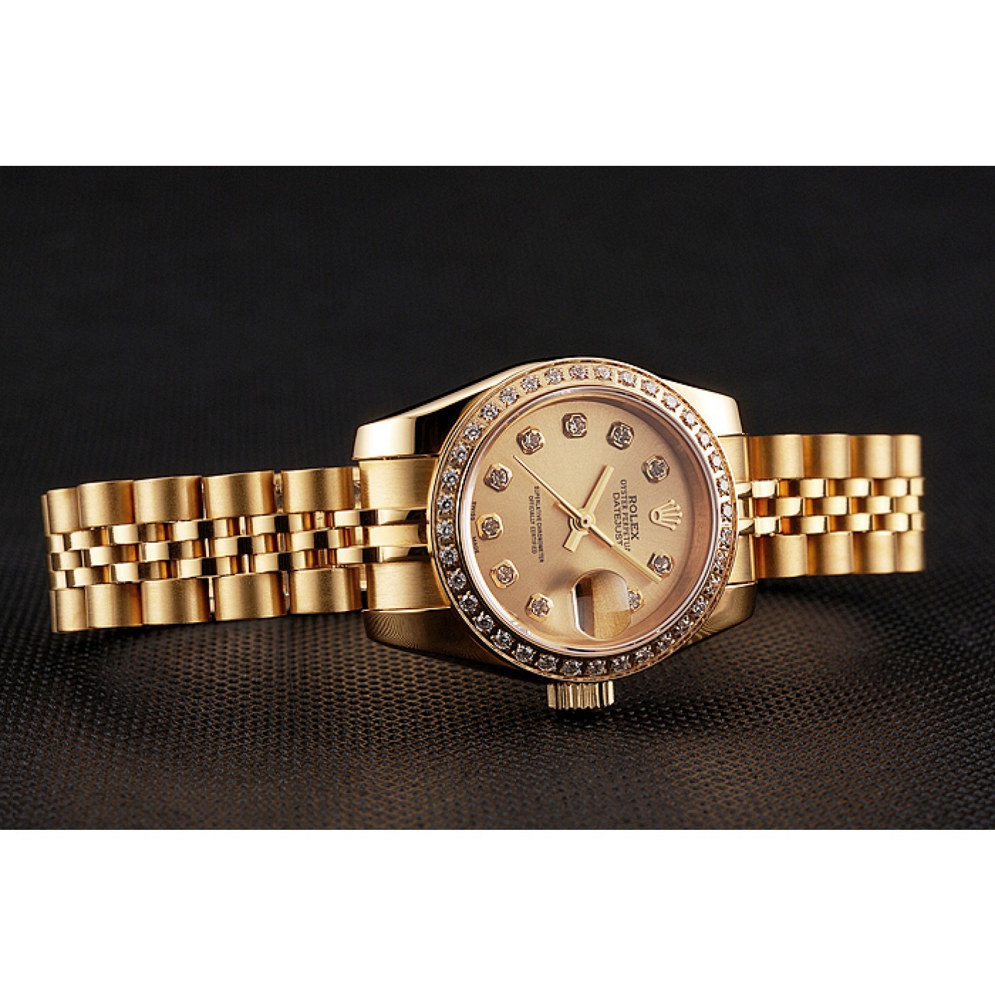 RepTime Watches Swiss Rolex Lady-Datejust Champagne Dial Diamond Bezel Gold Jubilee Bracelet 1454096