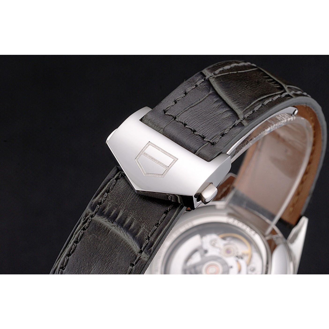 Swiss Tag Heuer Carrera Calibre 5 Gray Dial Rose Gold Case Black Leather Strap