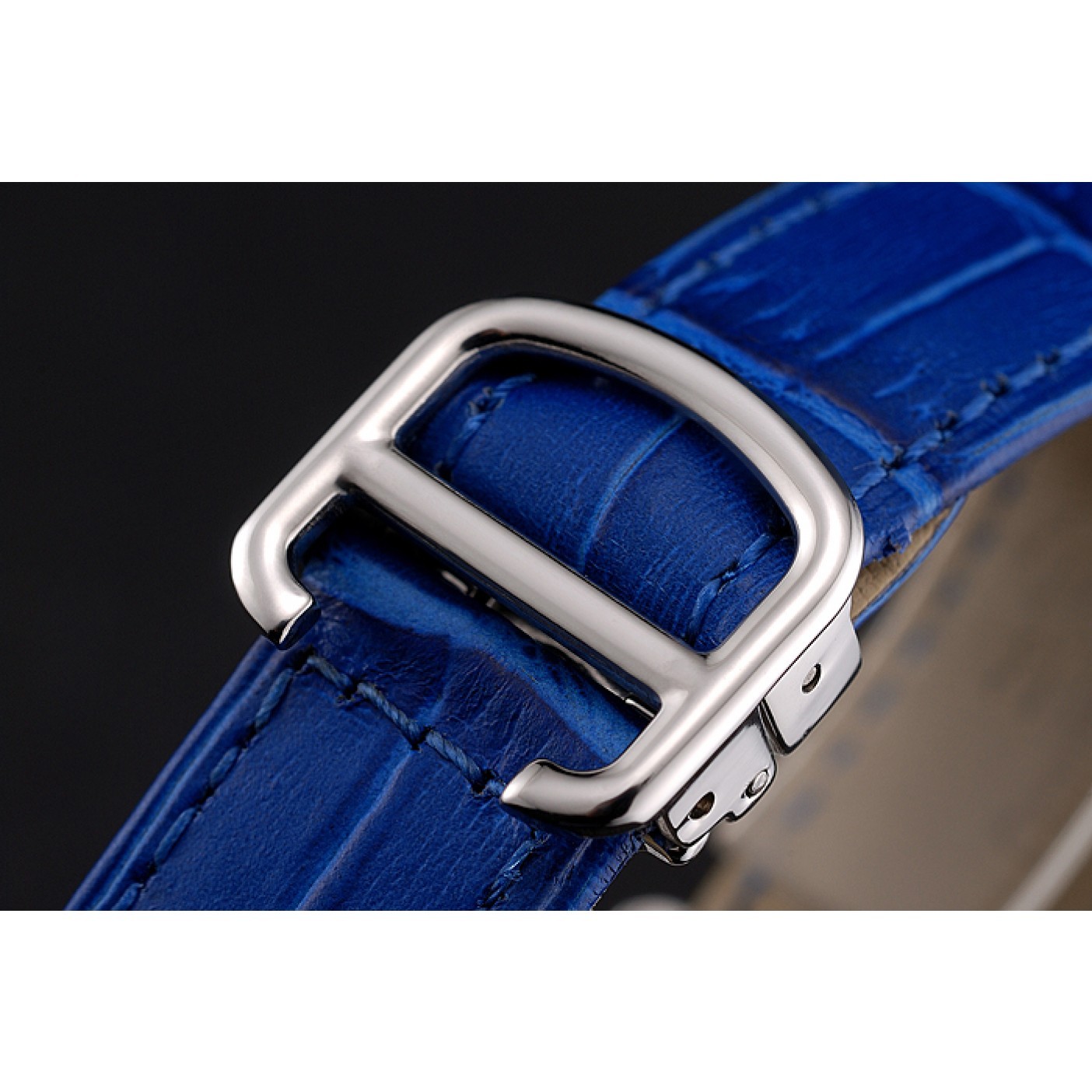 Cartier Ronde White Dial Diamond Hour Marks Stainless Steel Case Blue Leather Strap