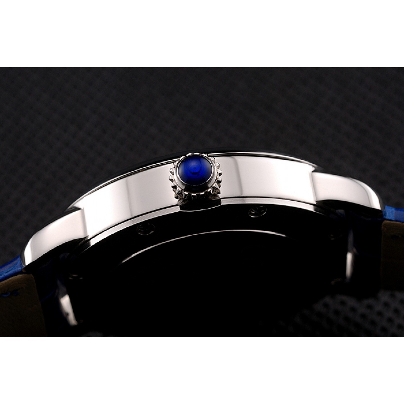 Cartier Ronde White Dial Diamond Hour Marks Stainless Steel Case Blue Leather Strap