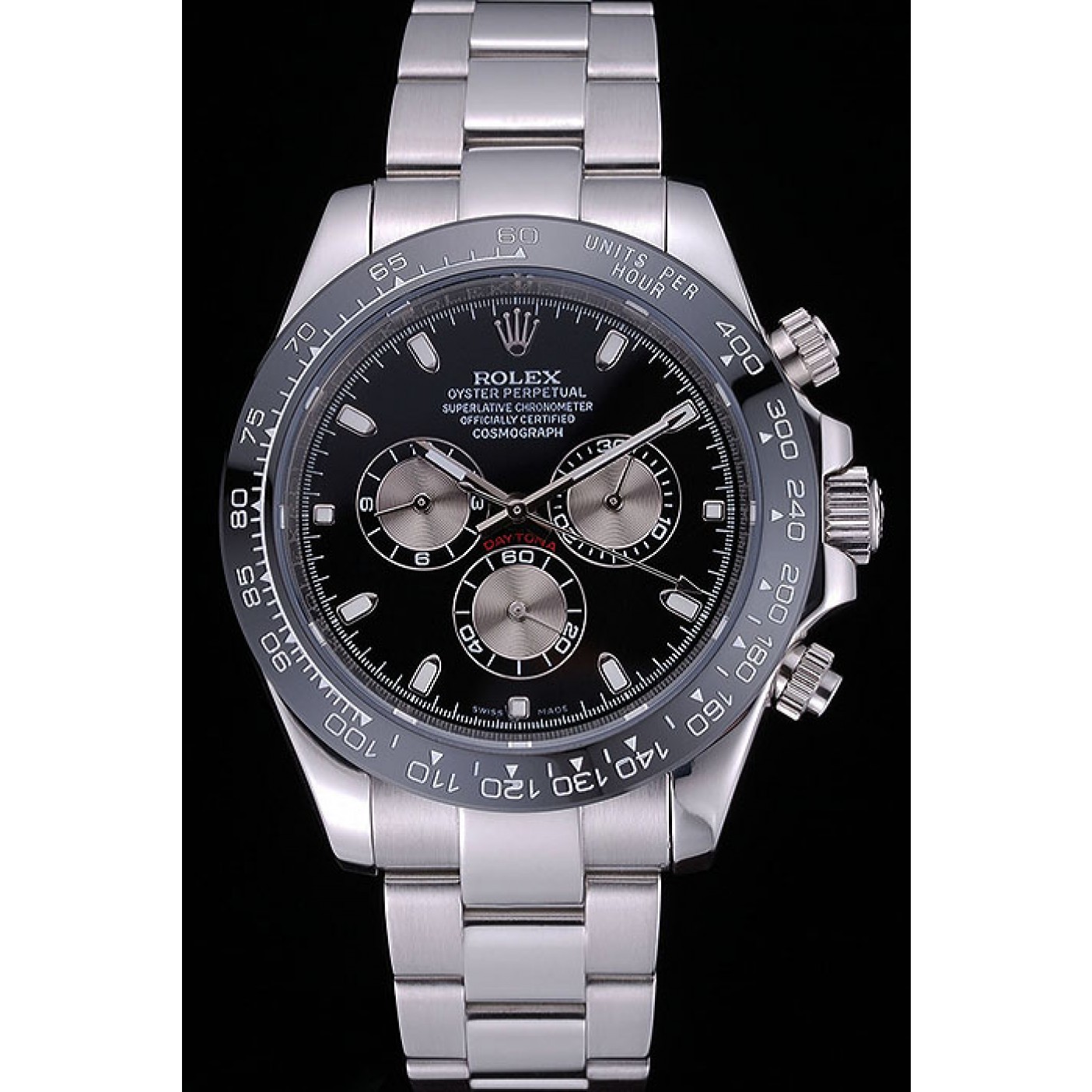 RepTime Watches Rolex Cosmograph Daytona Black Dial Stainless Steel Bracelet 622543