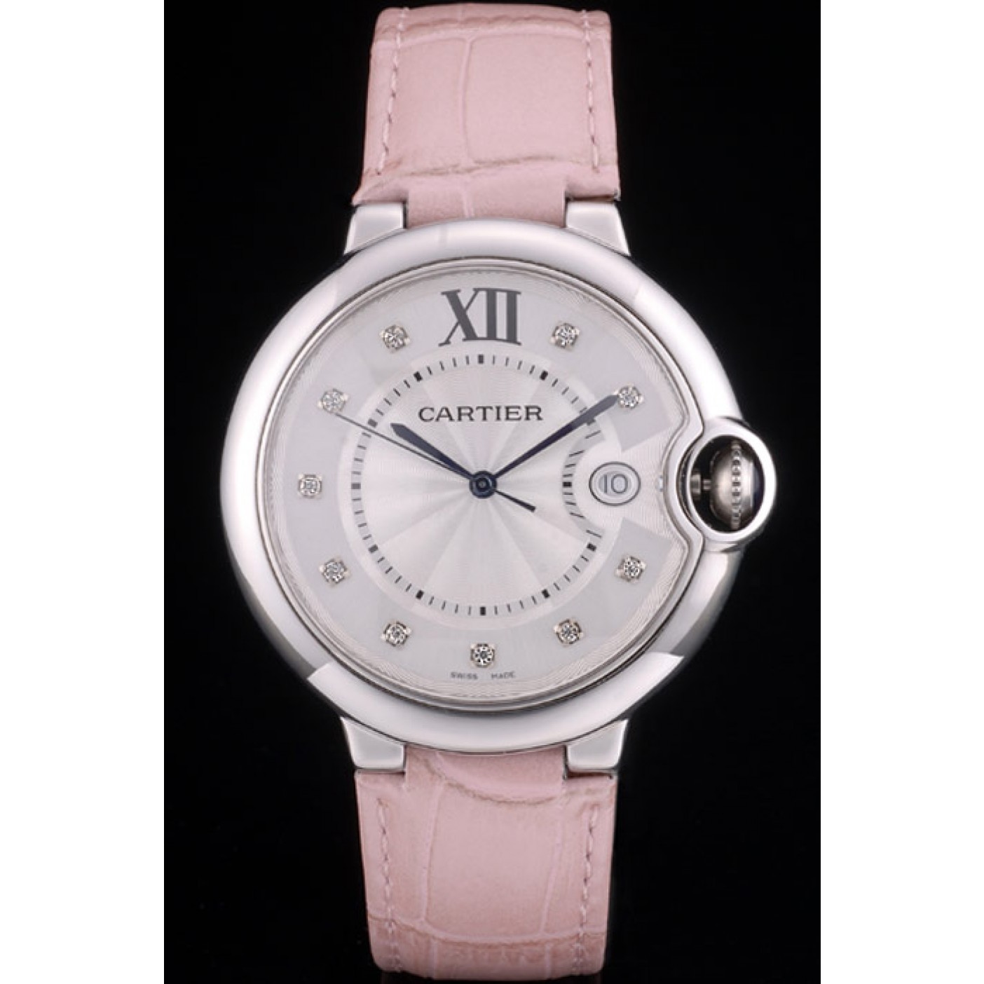 Cartier Ballon Bleu 42mm White Dial Stainless Steel Case Pink Leather Bracelet