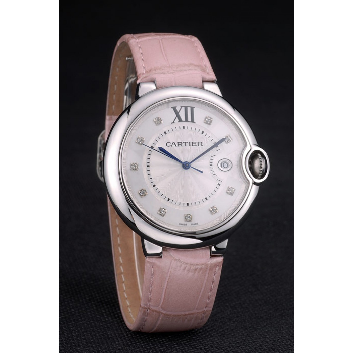 Cartier Ballon Bleu 42mm White Dial Stainless Steel Case Pink Leather Bracelet