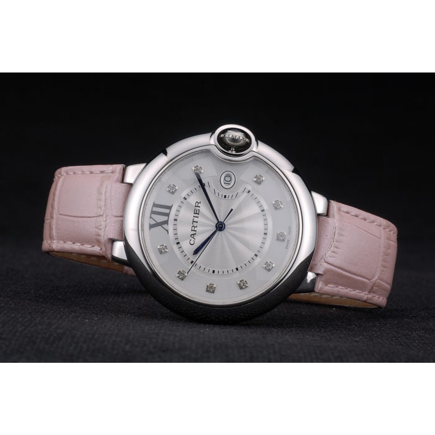 Cartier Ballon Bleu 42mm White Dial Stainless Steel Case Pink Leather Bracelet