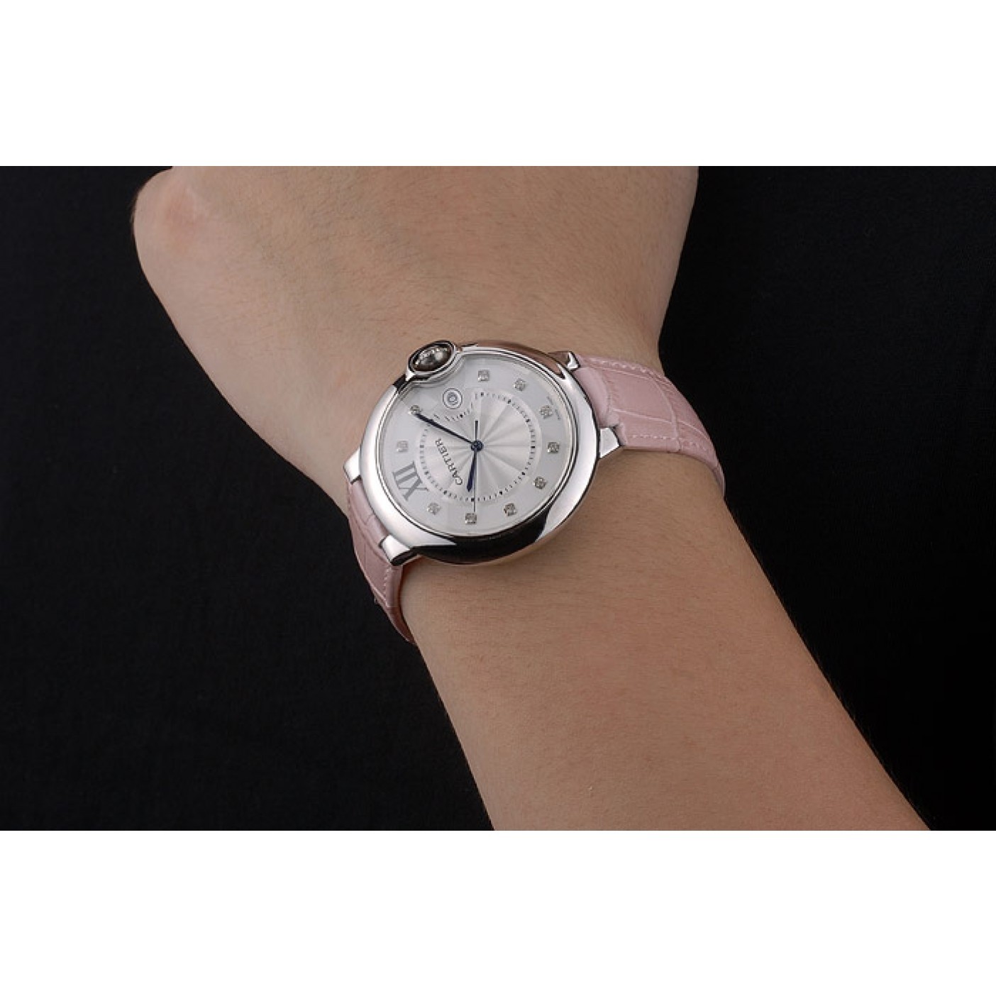 Cartier Ballon Bleu 42mm White Dial Stainless Steel Case Pink Leather Bracelet