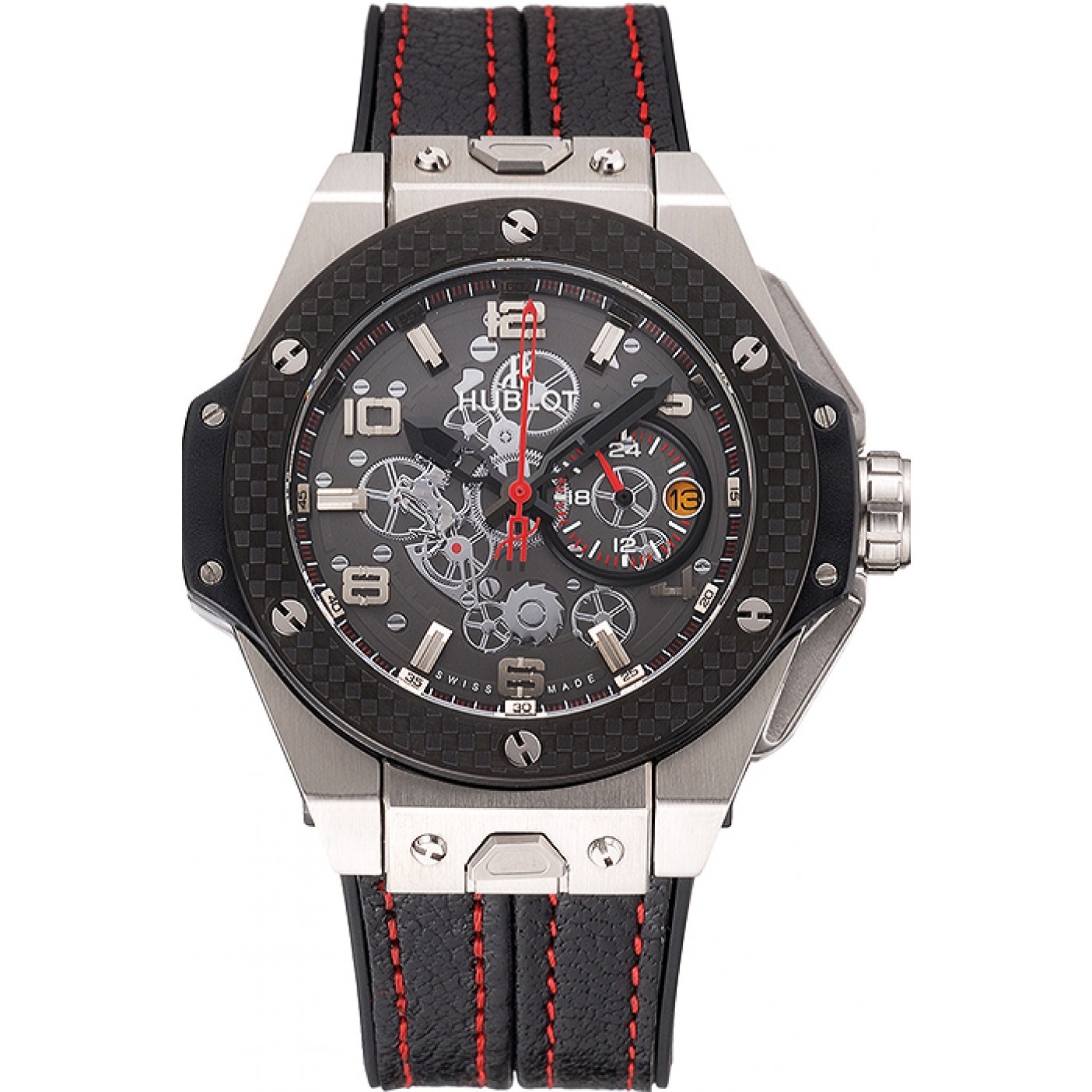 Hublot Big Bang Ferrari Black Dial And Bezel Stainless Steel Case Black Leather Strap 622767