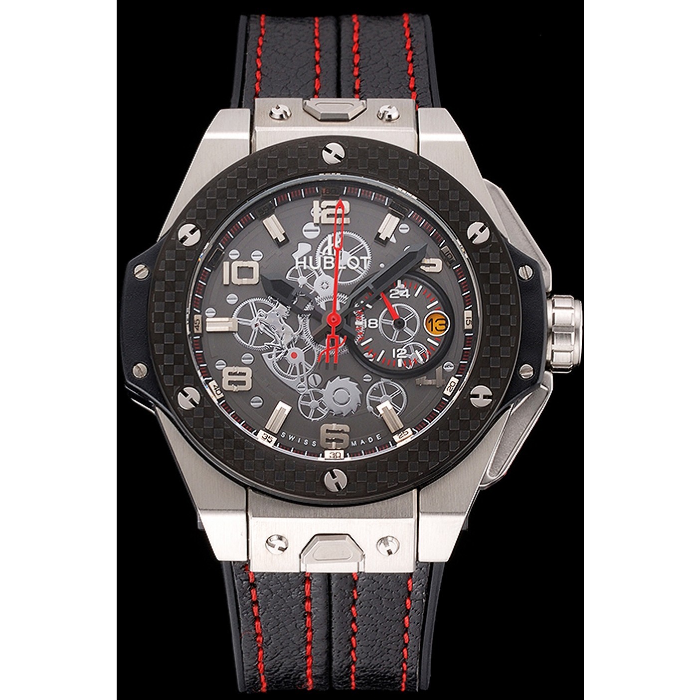 Hublot Big Bang Ferrari Black Dial And Bezel Stainless Steel Case Black Leather Strap 622767