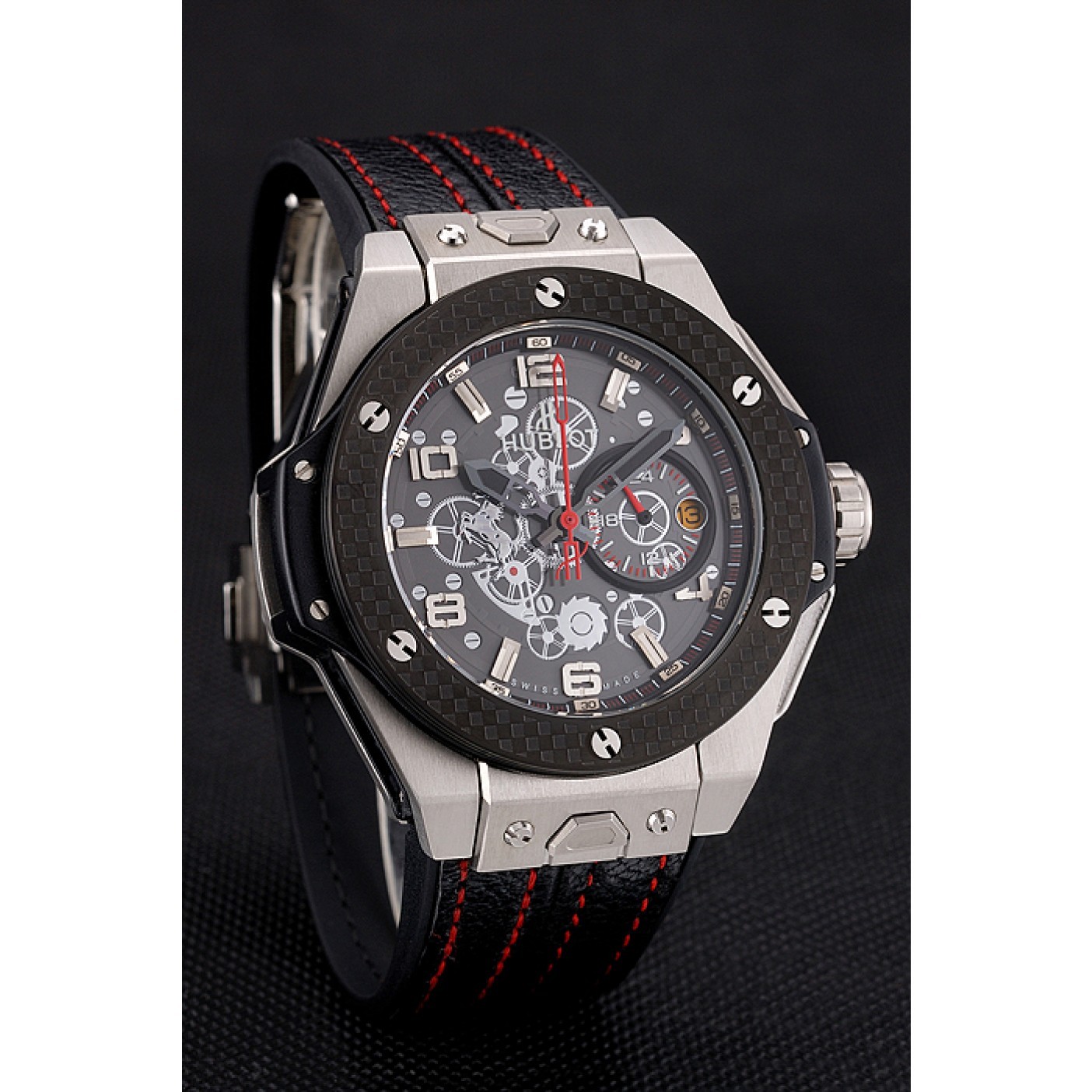 Hublot Big Bang Ferrari Black Dial And Bezel Stainless Steel Case Black Leather Strap 622767