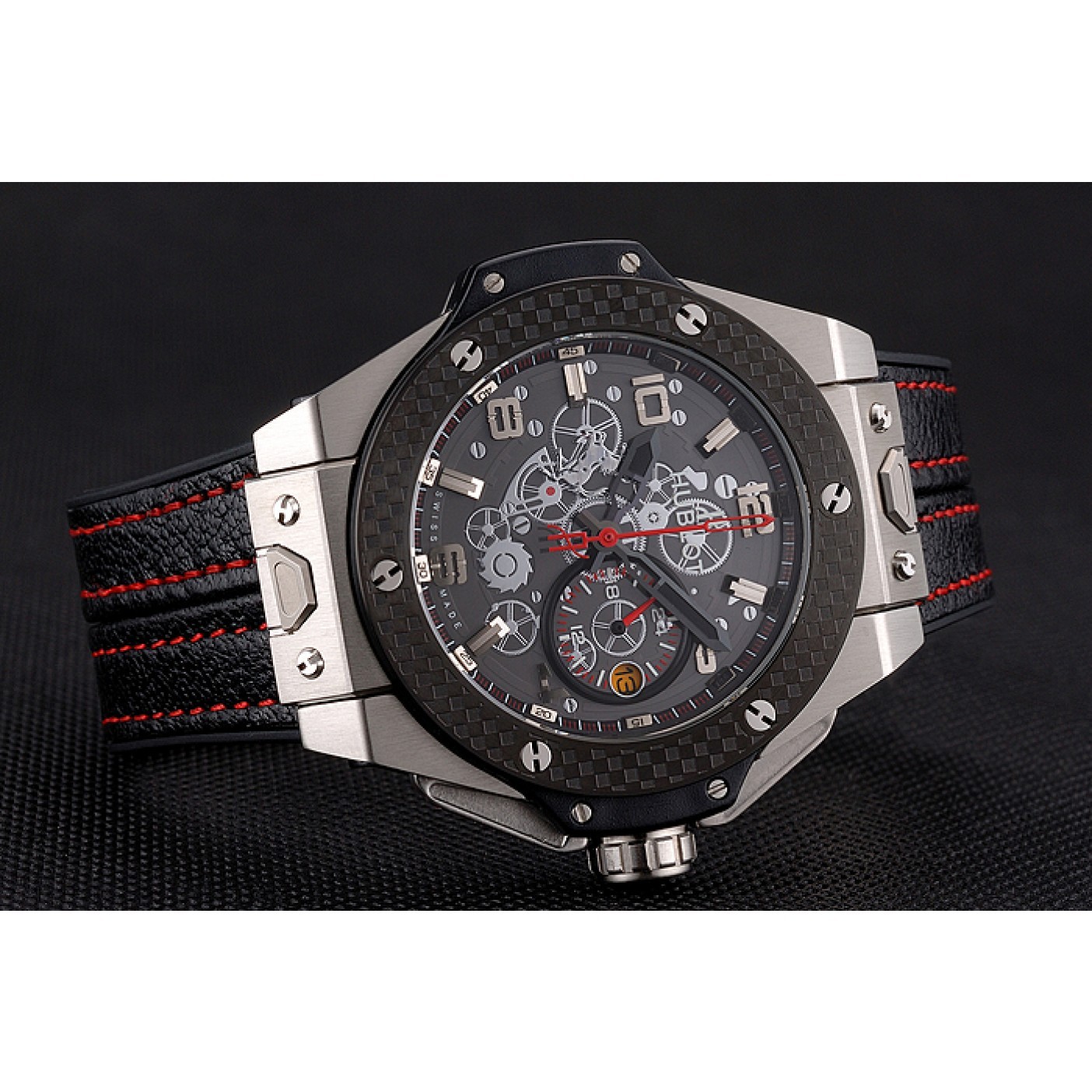 Hublot Big Bang Ferrari Black Dial And Bezel Stainless Steel Case Black Leather Strap 622767