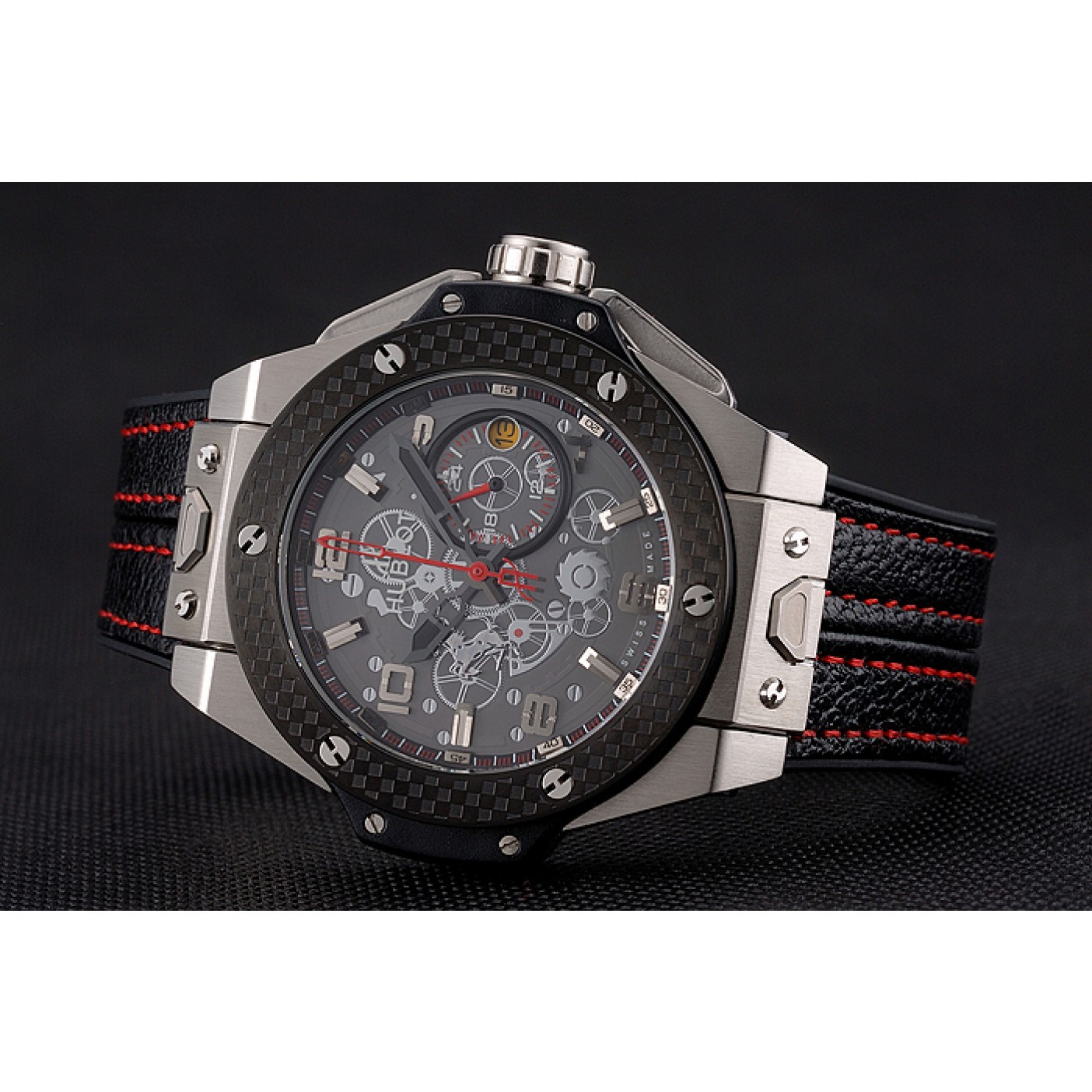 Hublot Big Bang Ferrari Black Dial And Bezel Stainless Steel Case Black Leather Strap 622767