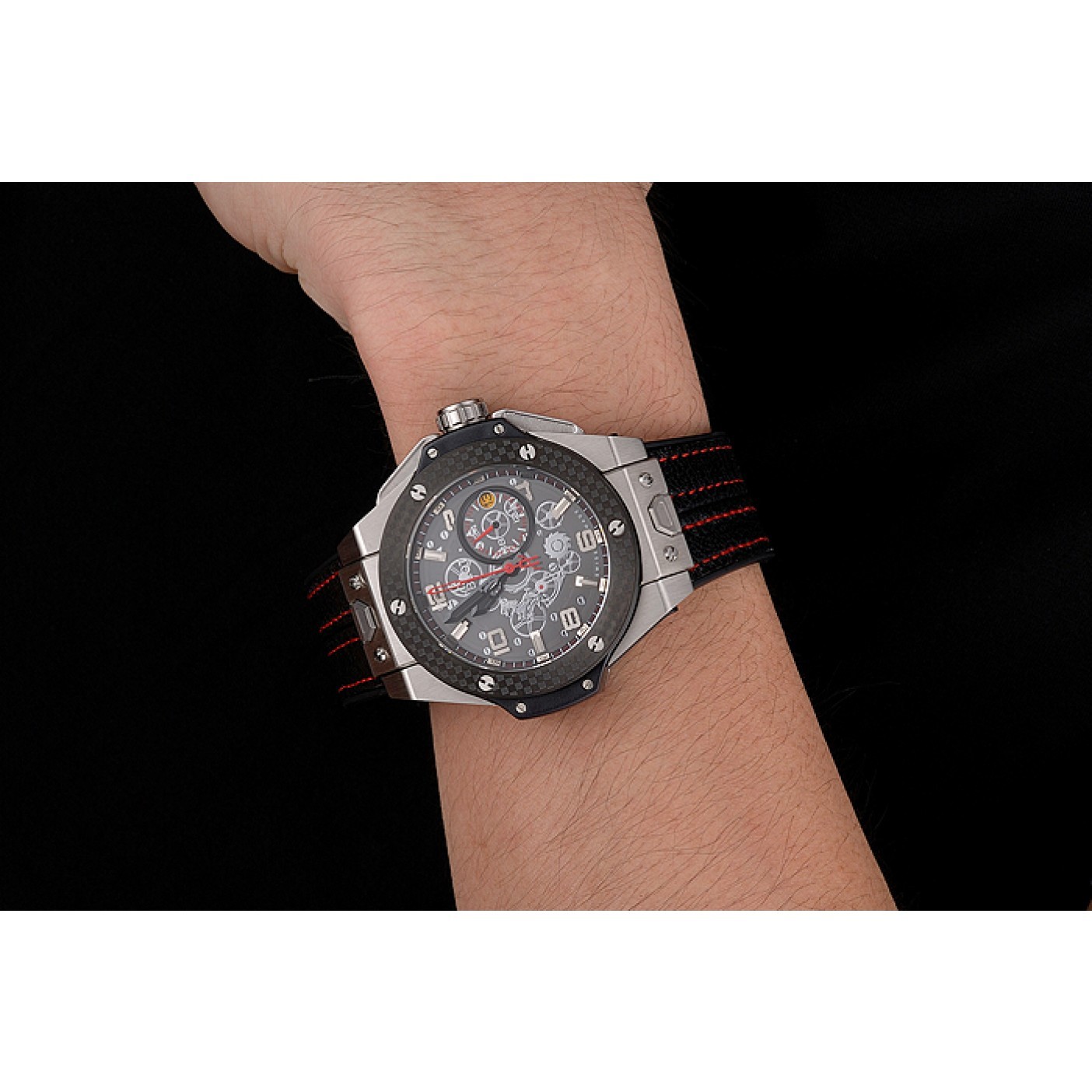 Hublot Big Bang Ferrari Black Dial And Bezel Stainless Steel Case Black Leather Strap 622767