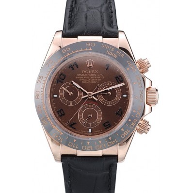 RepTime Watches Rolex Daytona Black Ceramic Bezel Brown Dial Black Leather Strap 41975