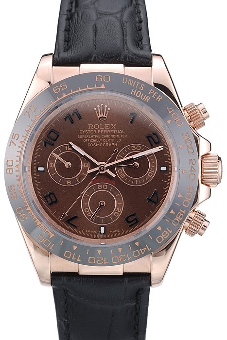 Rolex Daytona Black Ceramic Bezel Brown Dial Black Leather Strap 41975