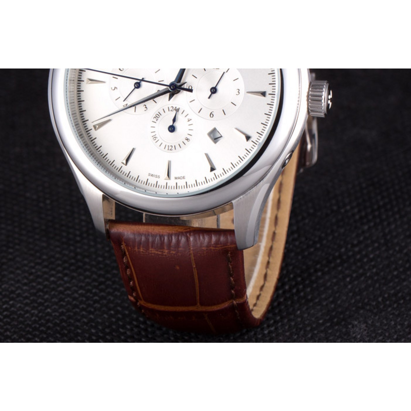 Jaeger Lecoultre Master Chronograph Silver Bezel Brown Leather Band 621612