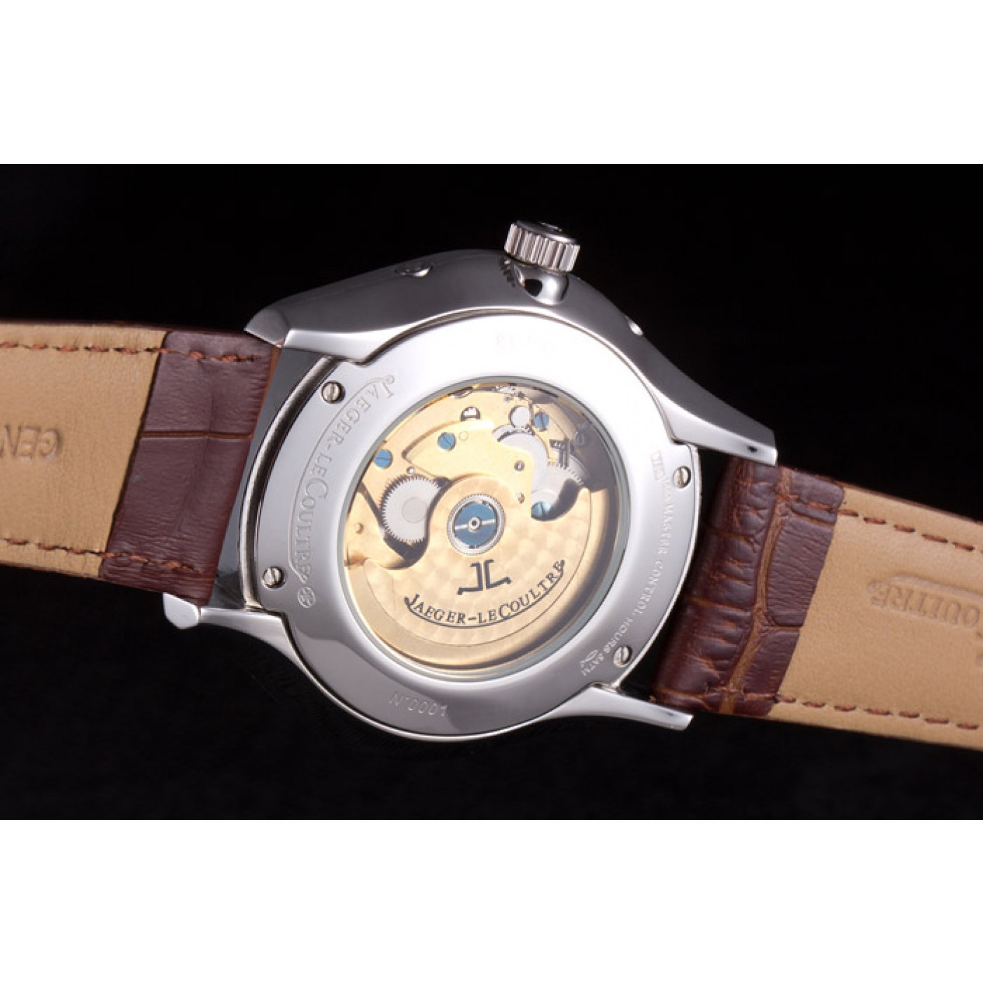 Jaeger Lecoultre Master Chronograph Silver Bezel Brown Leather Band 621612