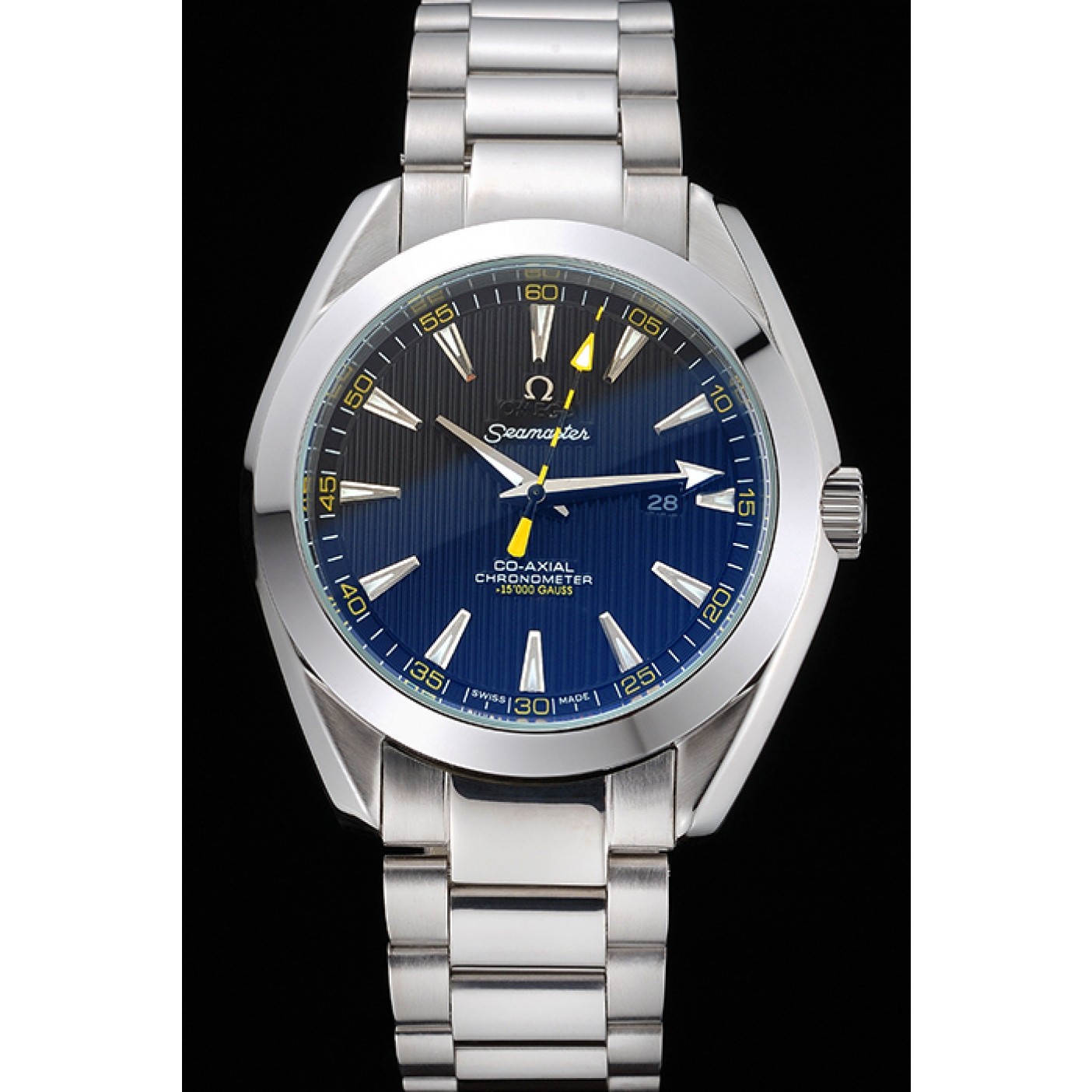 Omega Seamaster Aqua Terra Black Dial Yellow Numerals Stainless Steel Bracelet 622524