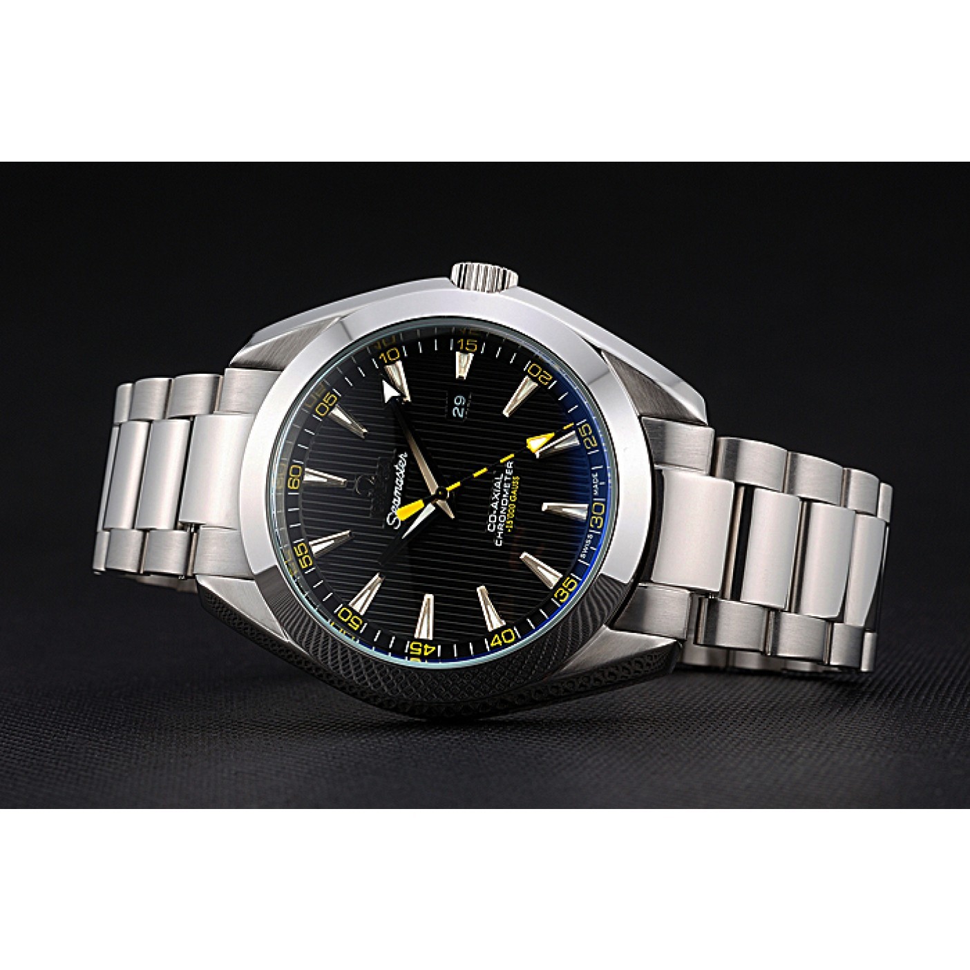 Omega Seamaster Aqua Terra Black Dial Yellow Numerals Stainless Steel Bracelet 622524