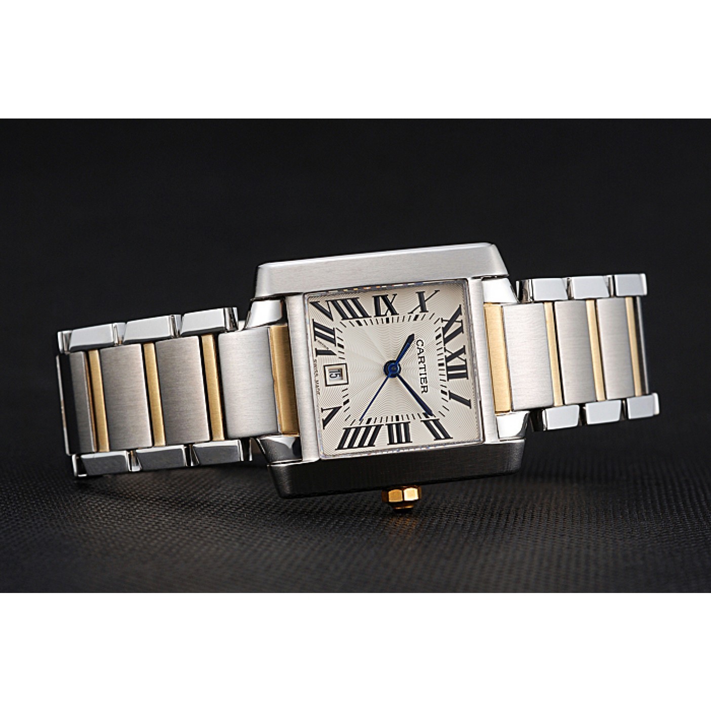 Swiss Cartier Tank Francaise Steel Case White Dial Roman Numerals Two Tone Bracelet 622648