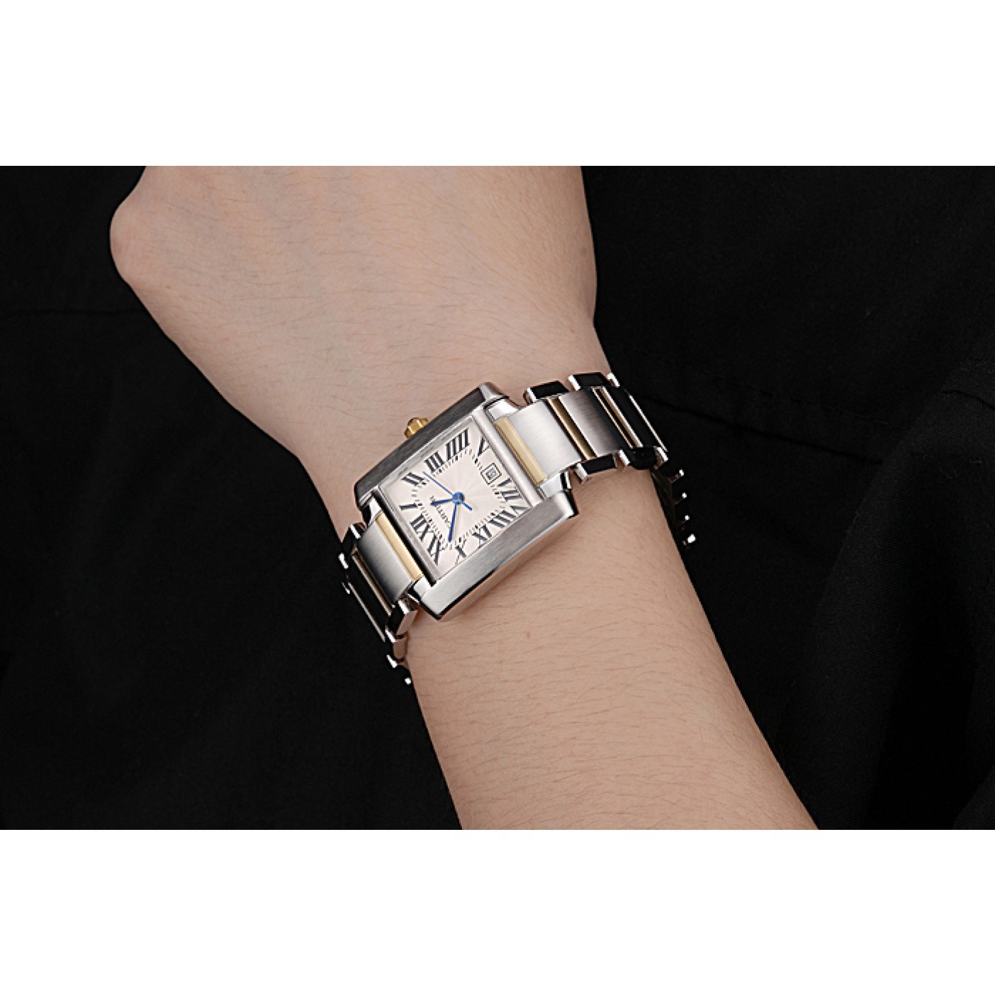 Swiss Cartier Tank Francaise Steel Case White Dial Roman Numerals Two Tone Bracelet 622648