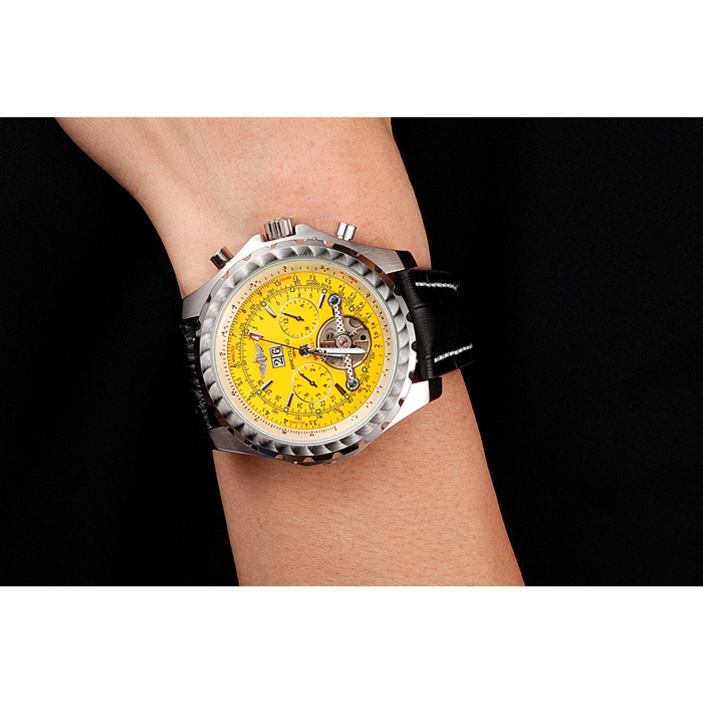 Breitling Bentley Mulliner Tourbillon Yellow Dial Stainless Steel Case Black Leather Strap 622730