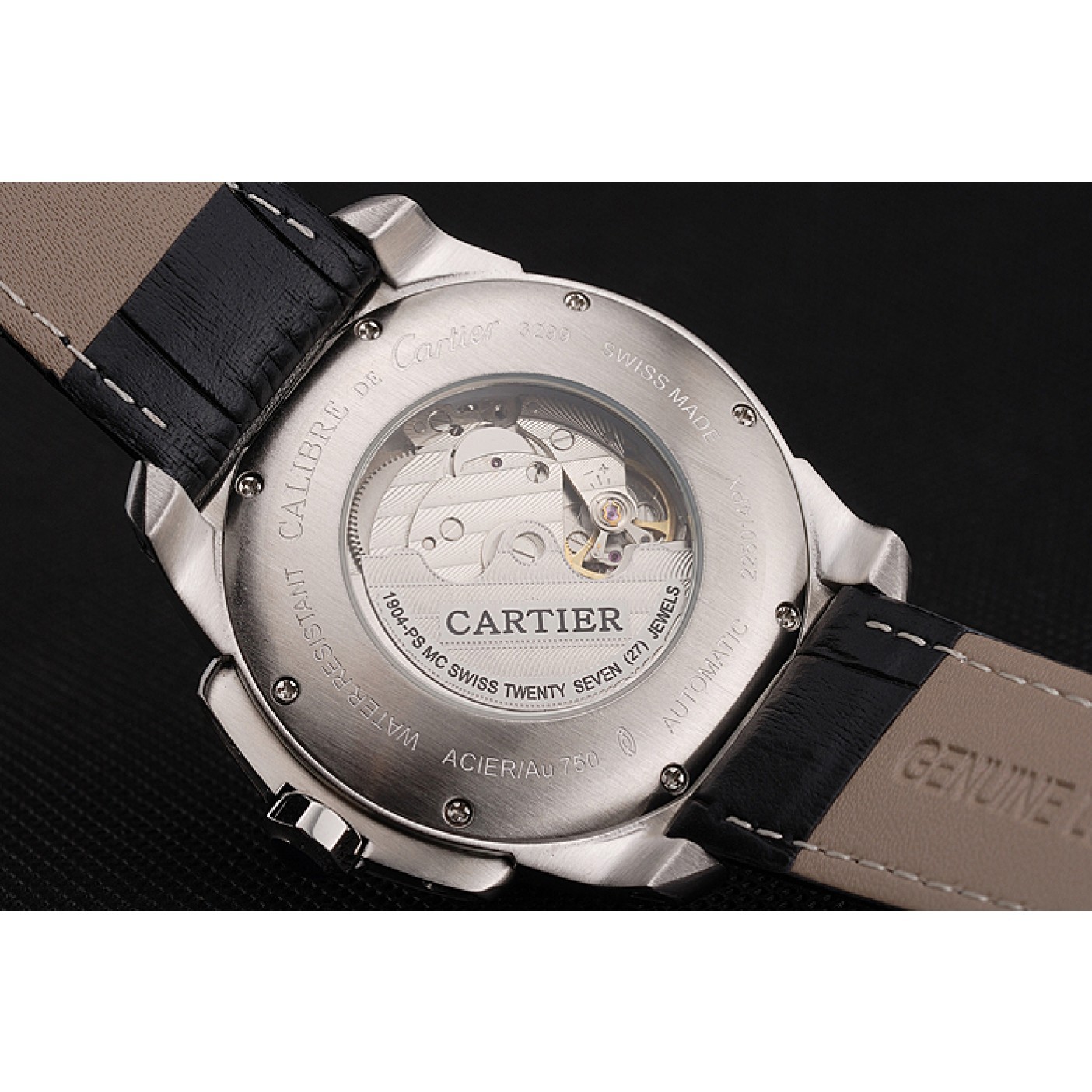 Cartier Calibre De Cartier Small Seconds White Dial Stainless Steel Case Black Leather Strap