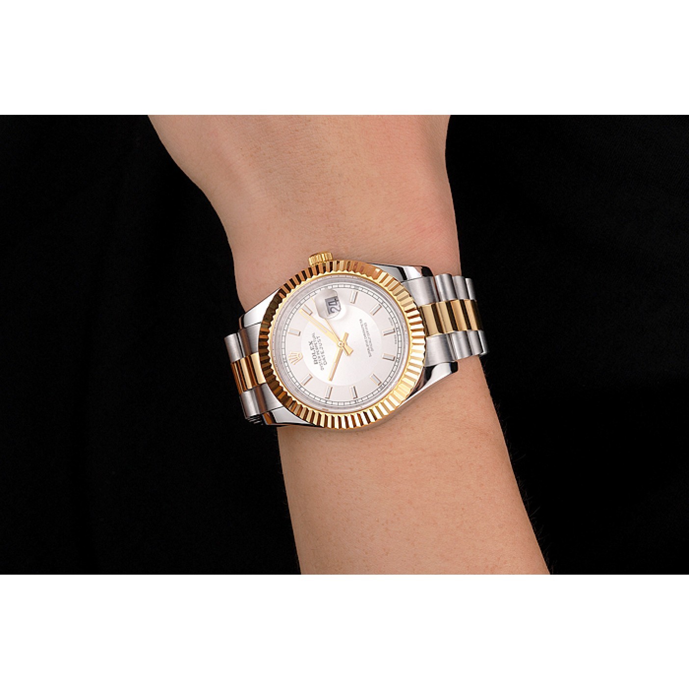 Swiss Rolex Datejust White Dial Gold Bezel Stainless Steel Case Two Tone Gold Bracelet