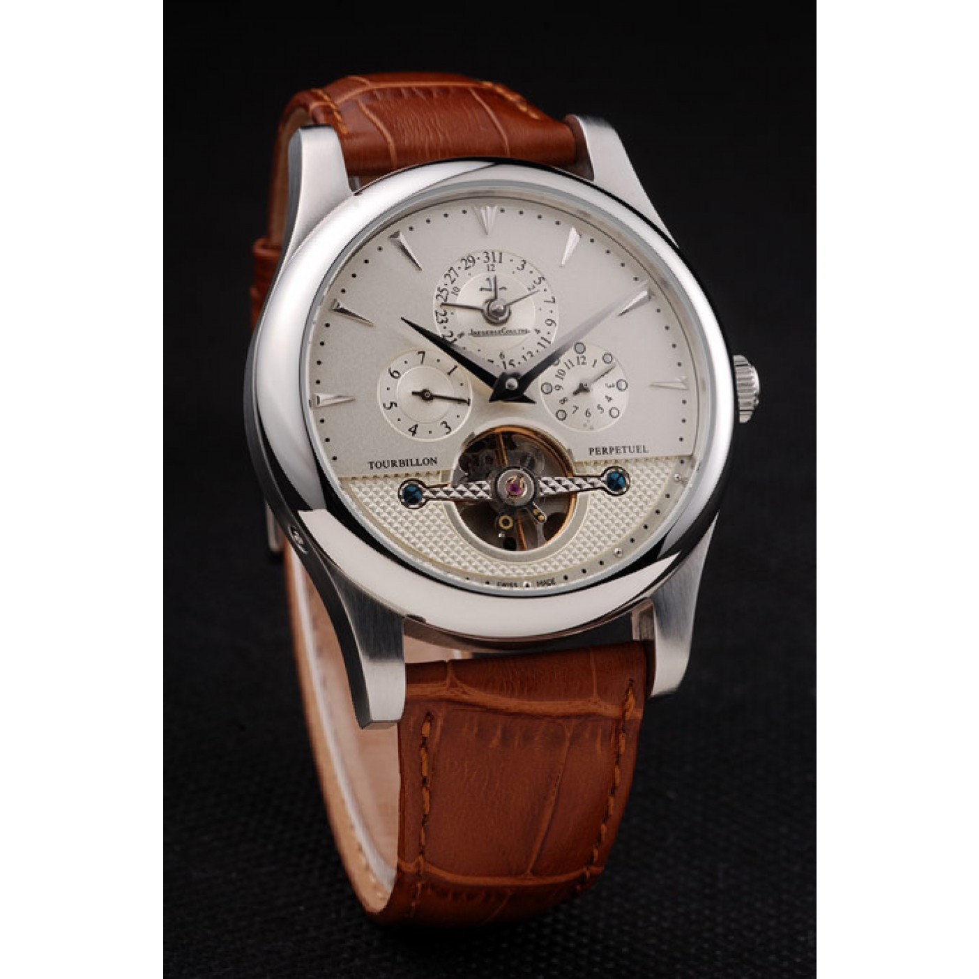 Jaeger Le Coultre Master Control Tourbillon White Dial Brown Leather Strap